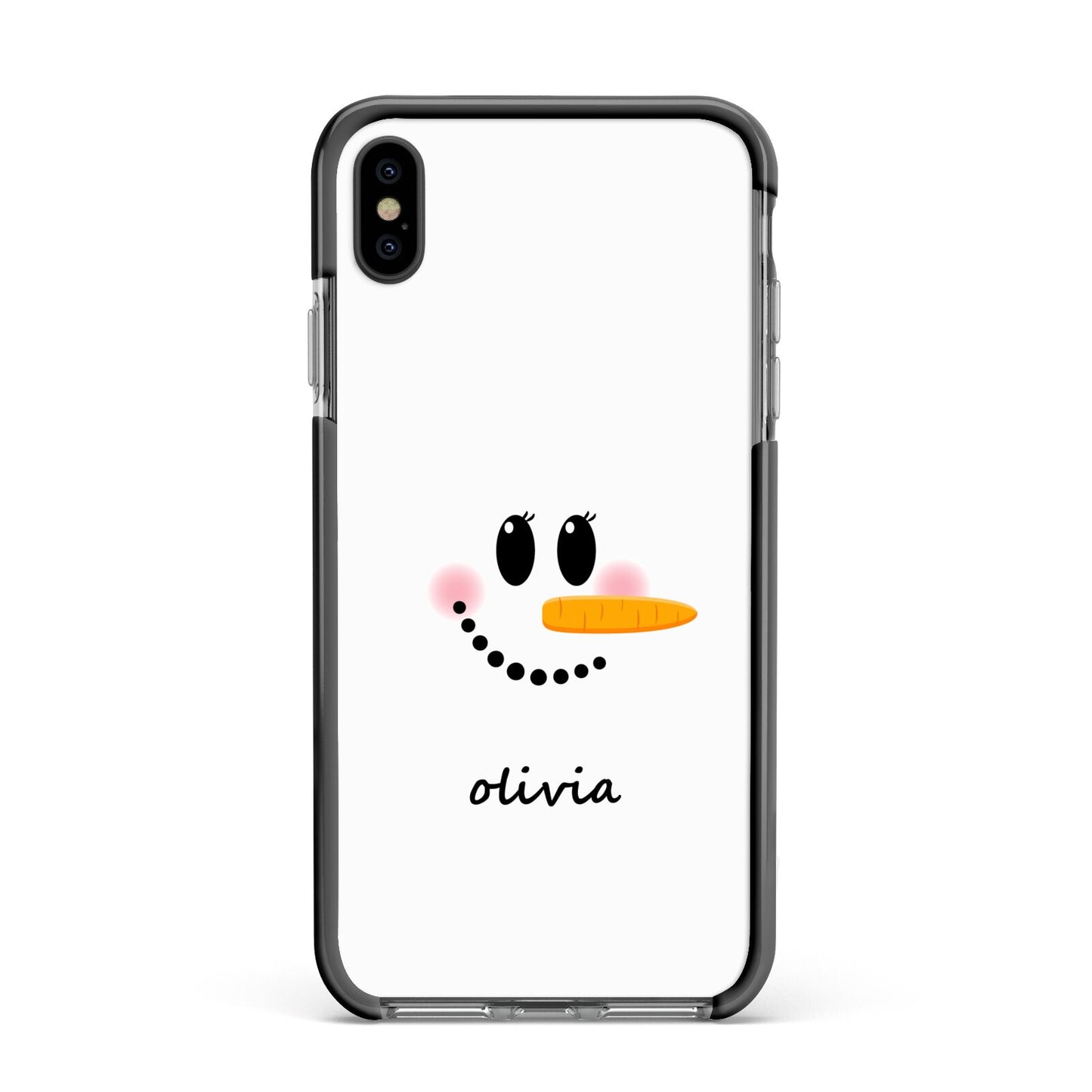 Personalised Snowwoman Apple iPhone Xs Max Impact Case Black Edge on Black Phone