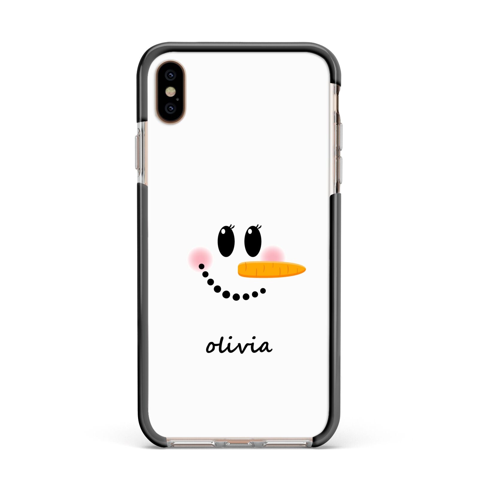 Personalised Snowwoman Apple iPhone Xs Max Impact Case Black Edge on Gold Phone