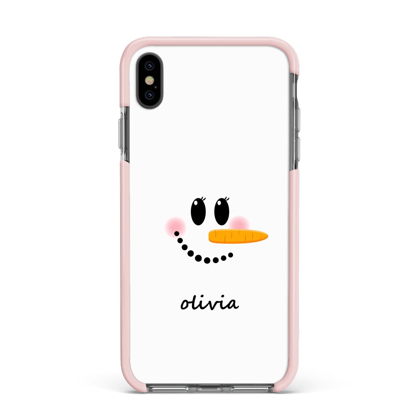 Personalised Snowwoman Apple iPhone Xs Max Impact Case Pink Edge on Black Phone