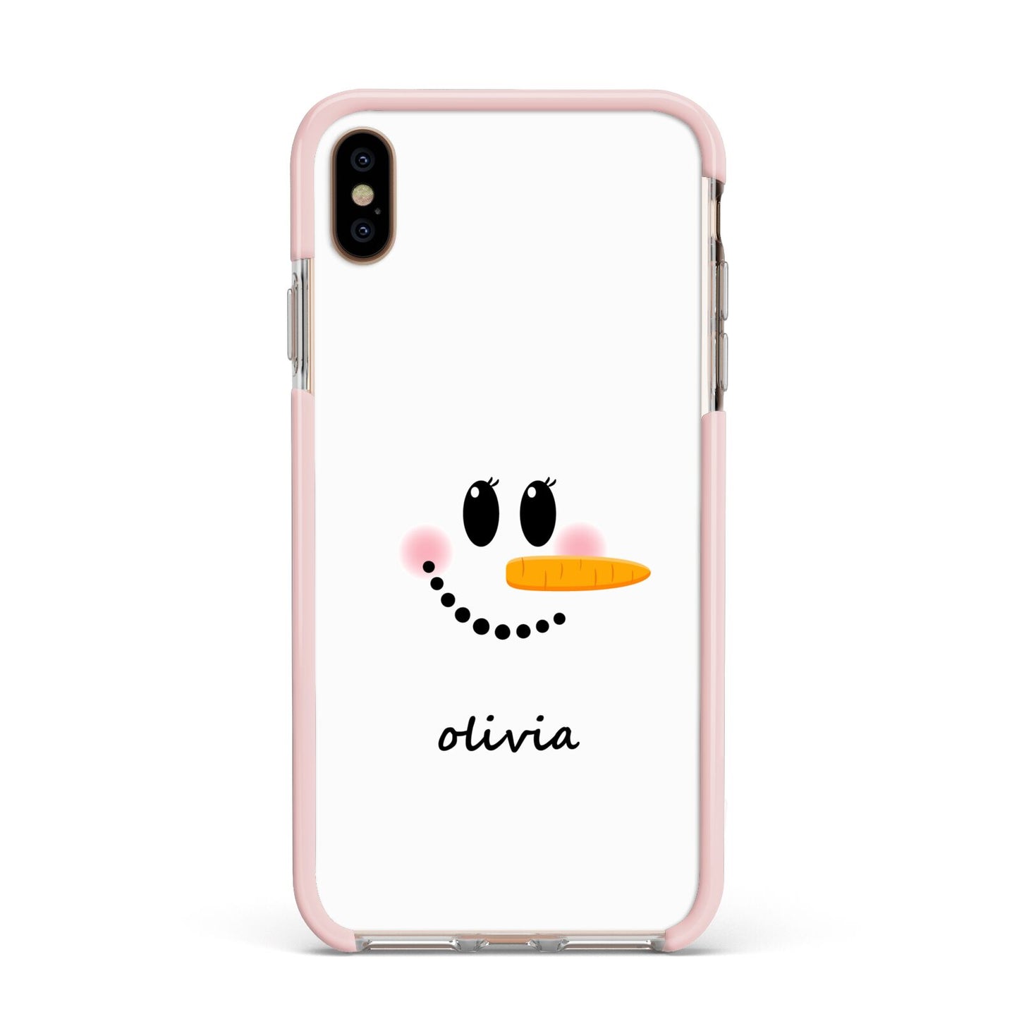 Personalised Snowwoman Apple iPhone Xs Max Impact Case Pink Edge on Gold Phone