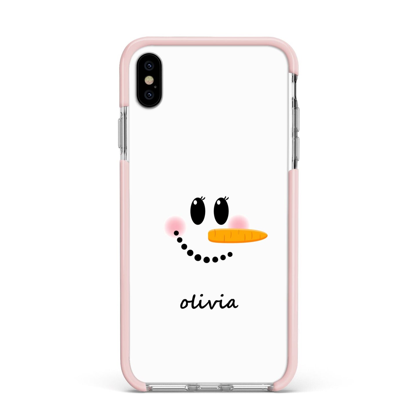 Personalised Snowwoman Apple iPhone Xs Max Impact Case Pink Edge on Silver Phone