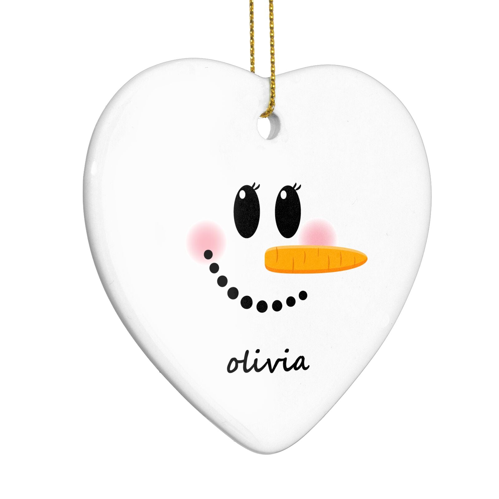 Personalised Snowwoman Heart Decoration Side Angle