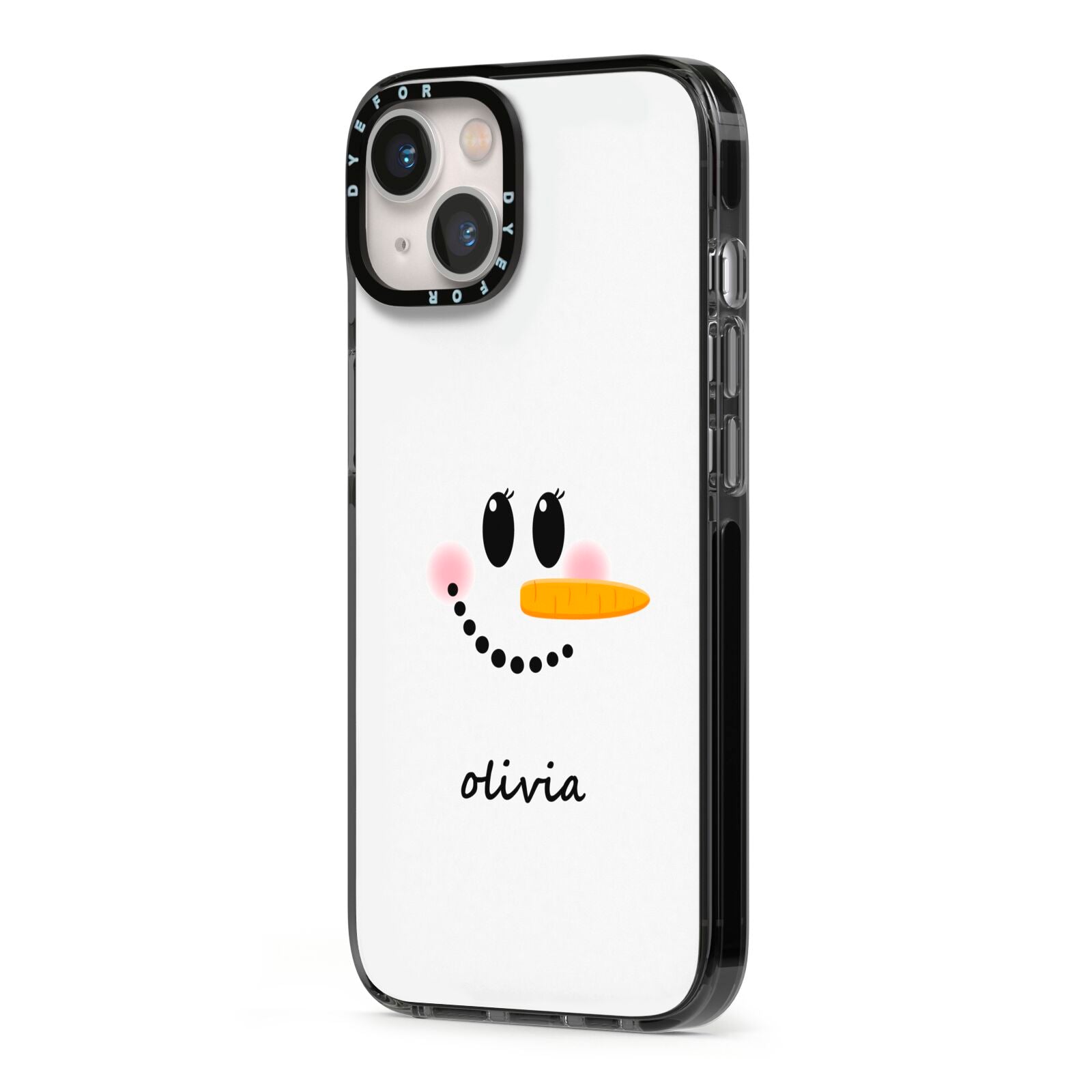 Personalised Snowwoman iPhone 13 Black Impact Case Side Angle on Silver phone