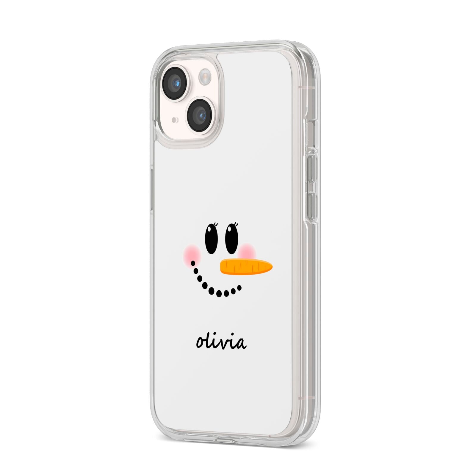 Personalised Snowwoman iPhone 14 Clear Tough Case Starlight Angled Image