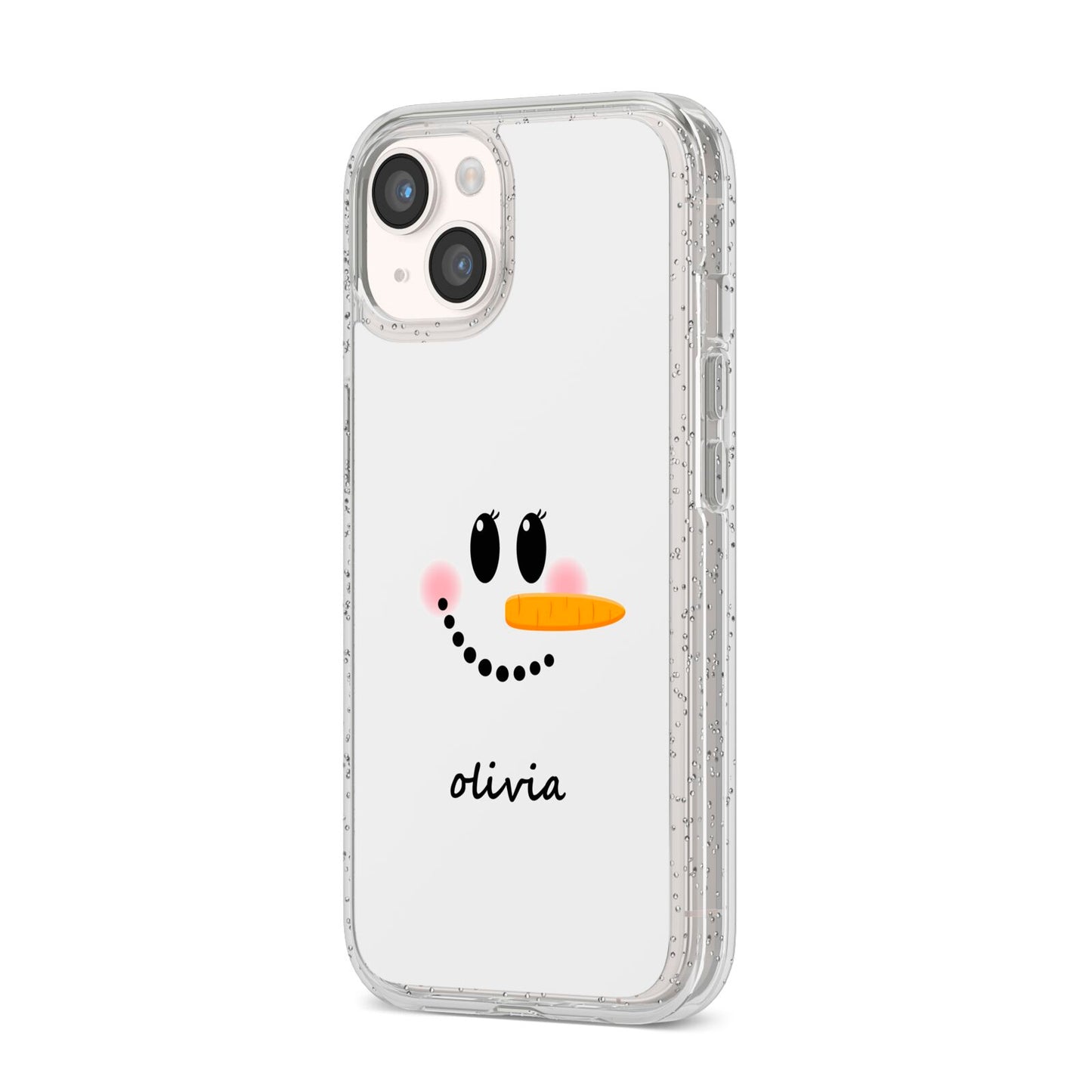 Personalised Snowwoman iPhone 14 Glitter Tough Case Starlight Angled Image