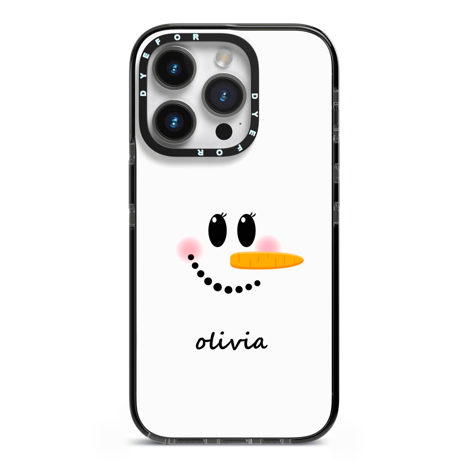 Personalised Snowwoman iPhone 14 Pro Black Impact Case on Silver phone