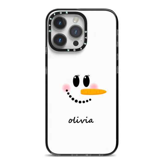 Personalised Snowwoman iPhone 14 Pro Max Black Impact Case on Silver phone