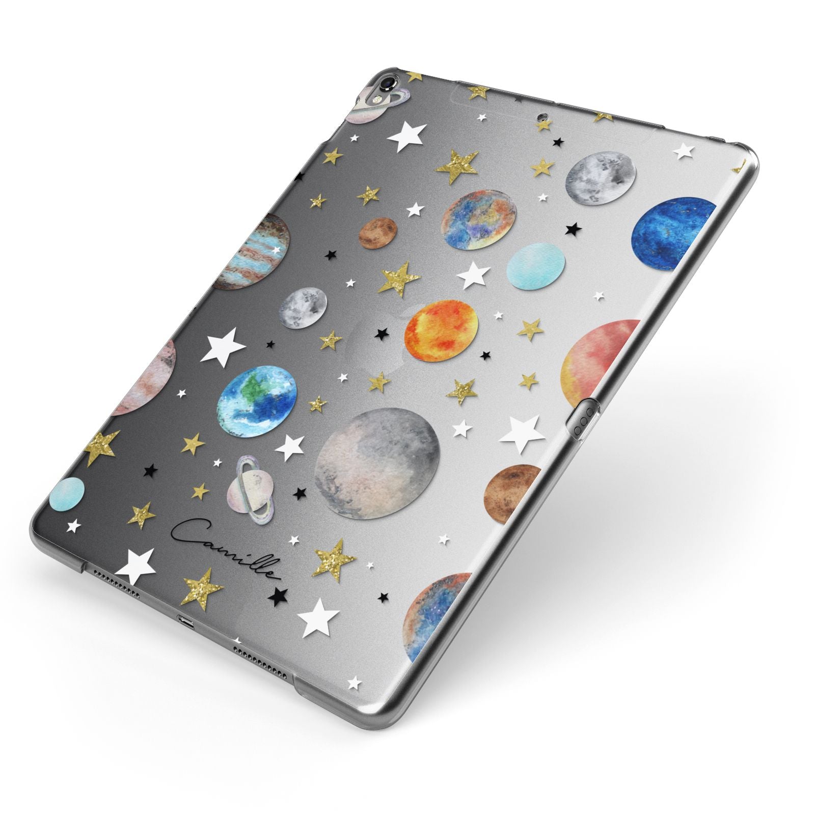 Personalised Solar System Apple iPad Case on Grey iPad Side View