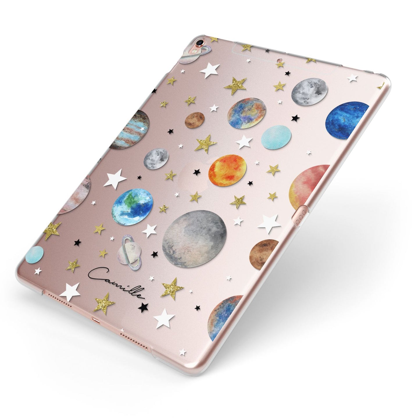 Personalised Solar System Apple iPad Case on Rose Gold iPad Side View