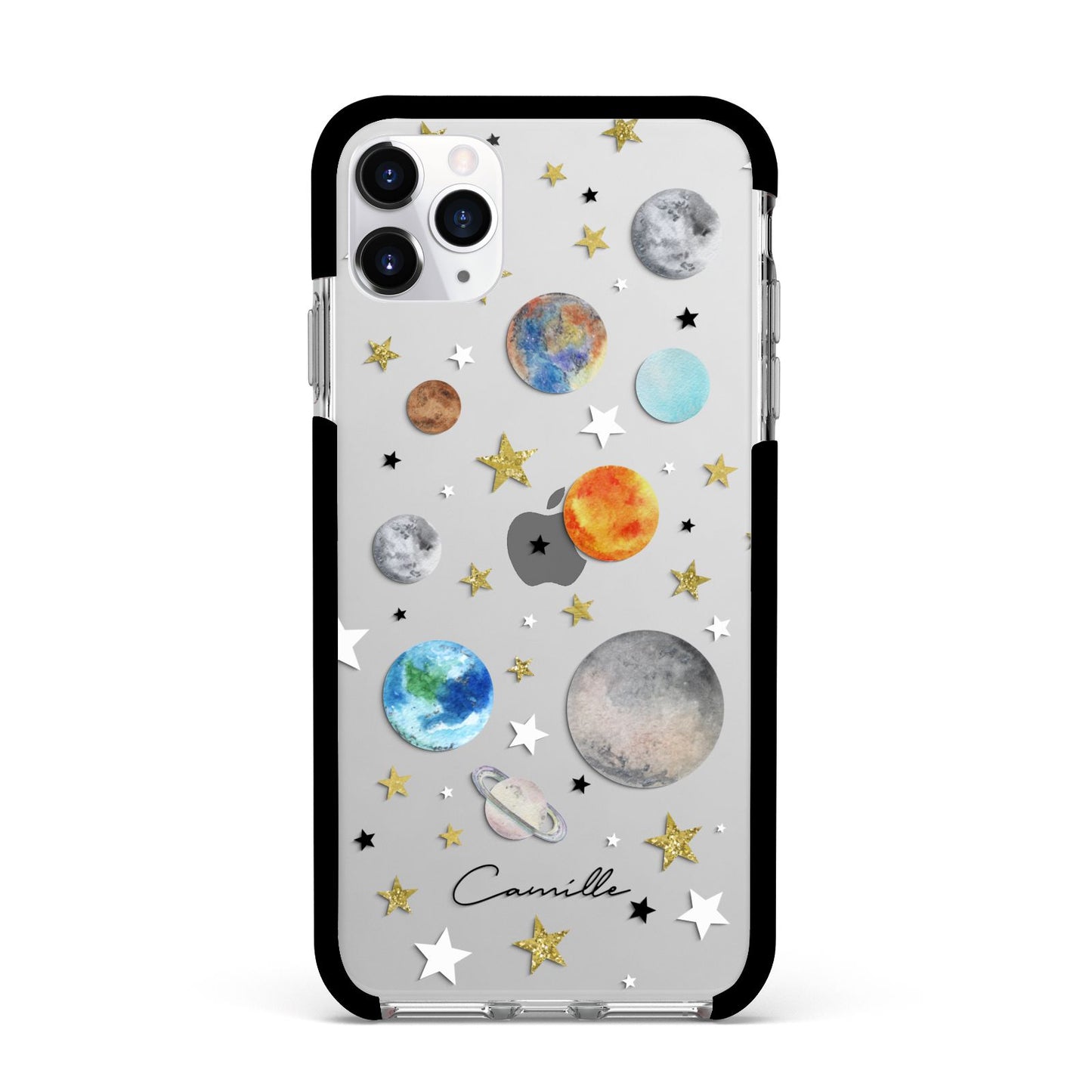 Personalised Solar System Apple iPhone 11 Pro Max in Silver with Black Impact Case