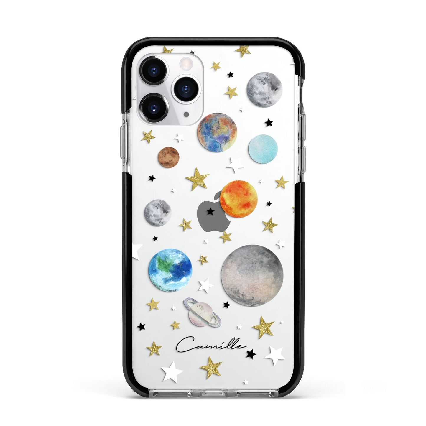 Personalised Solar System Apple iPhone 11 Pro in Silver with Black Impact Case