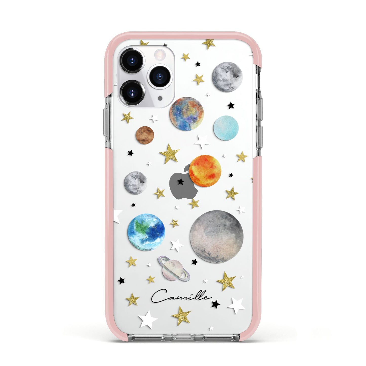 Personalised Solar System Apple iPhone 11 Pro in Silver with Pink Impact Case