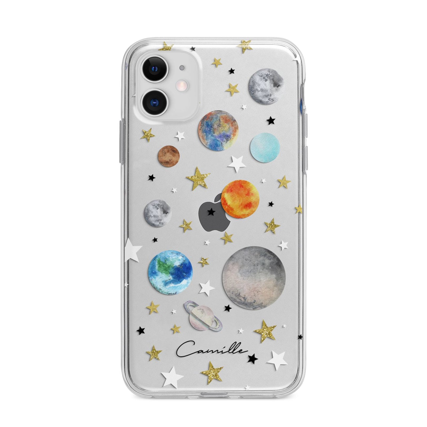 Personalised Solar System Apple iPhone 11 in White with Bumper Case
