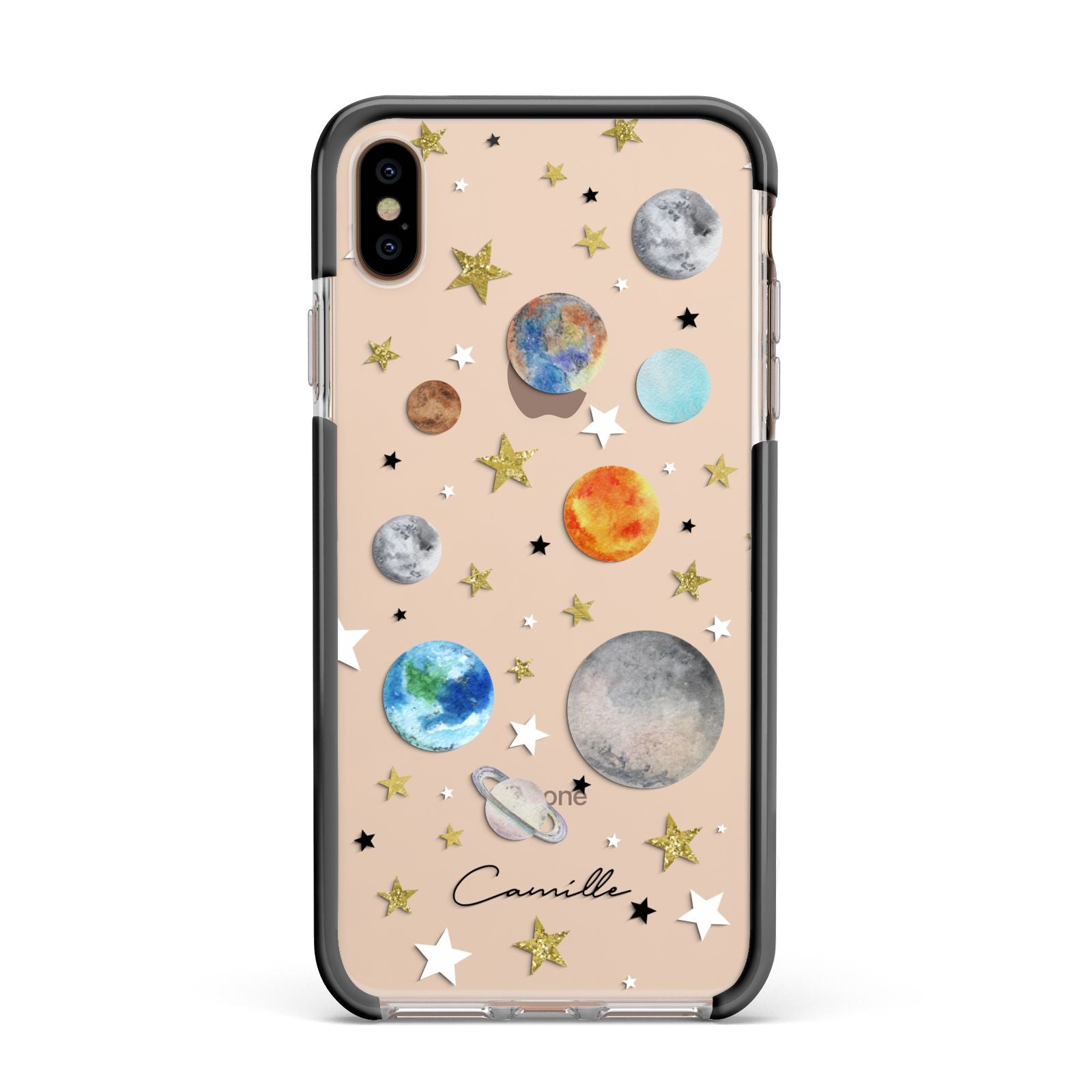 Personalised Solar System Apple iPhone Xs Max Impact Case Black Edge on Gold Phone