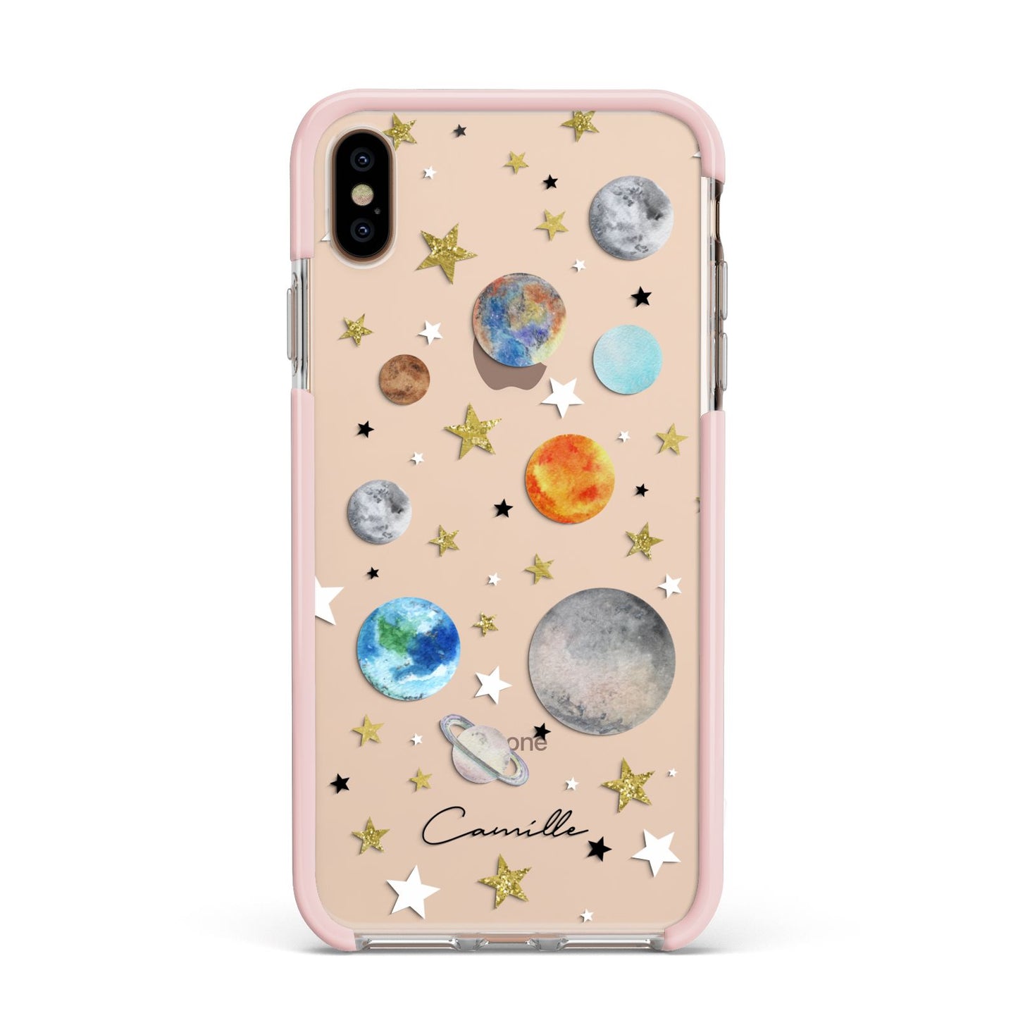Personalised Solar System Apple iPhone Xs Max Impact Case Pink Edge on Gold Phone