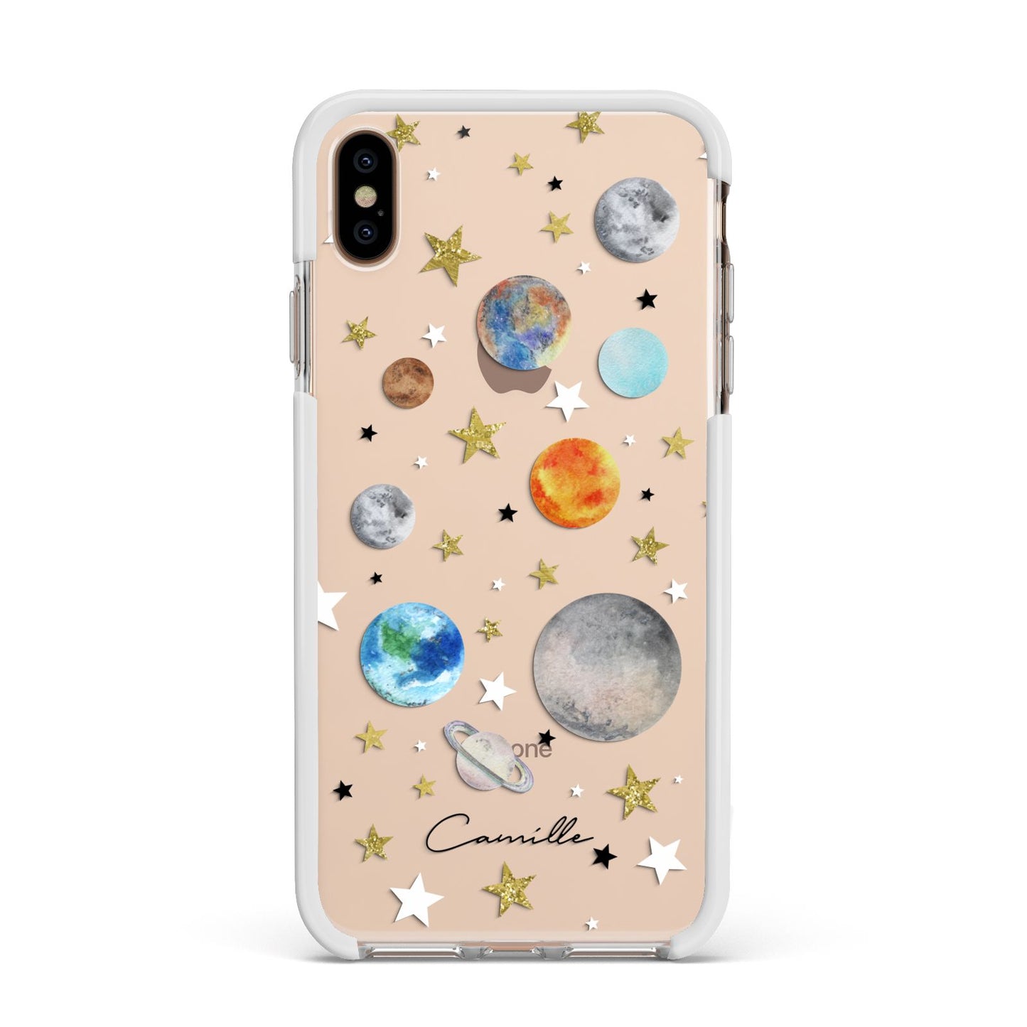 Personalised Solar System Apple iPhone Xs Max Impact Case White Edge on Gold Phone