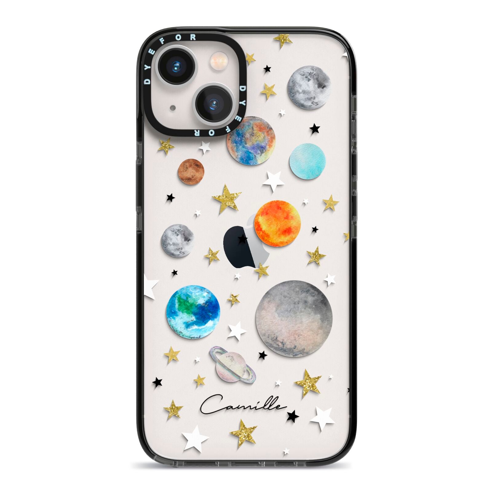 Personalised Solar System iPhone 13 Black Impact Case on Silver phone