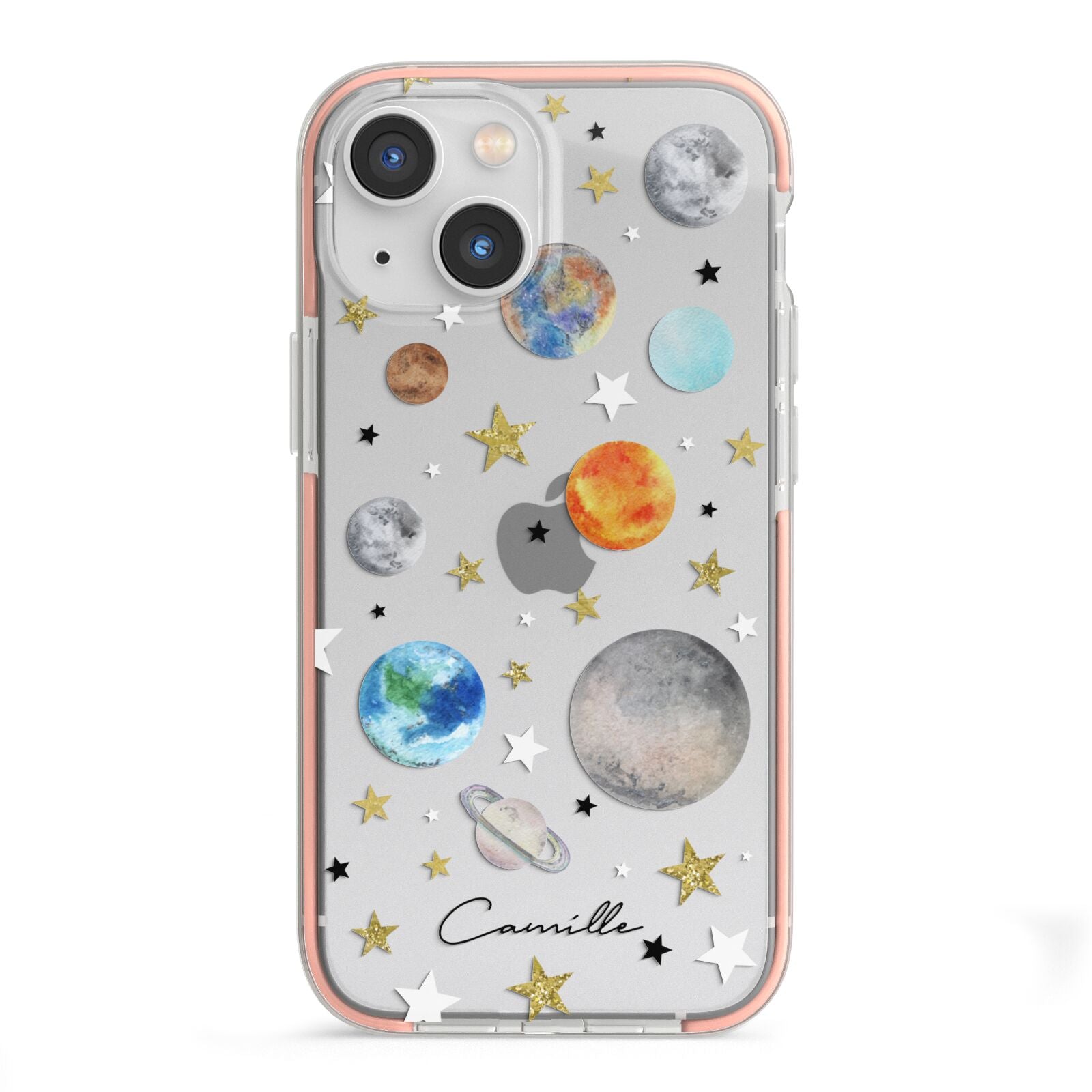 Personalised Solar System iPhone 13 Mini TPU Impact Case with Pink Edges