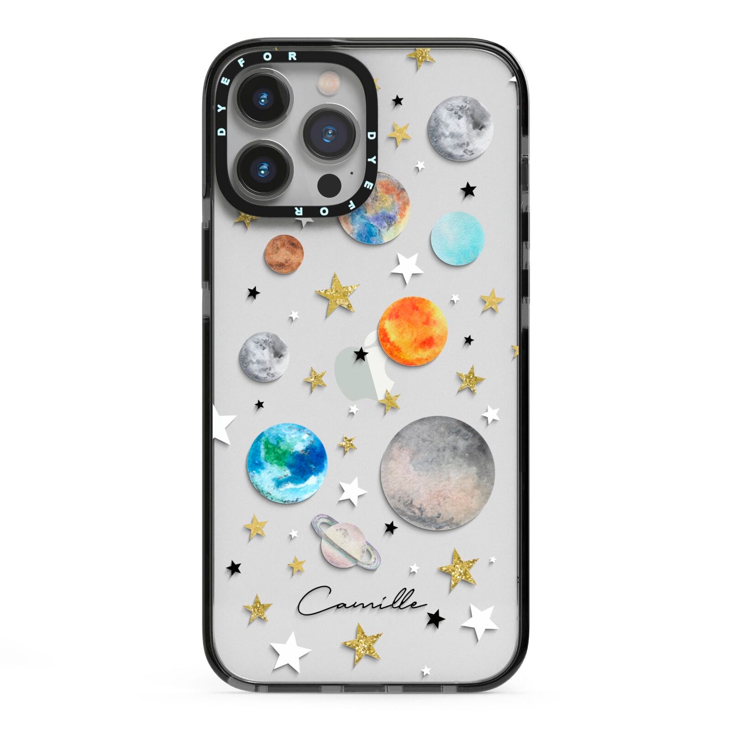 Personalised Solar System iPhone 13 Pro Max Black Impact Case on Silver phone