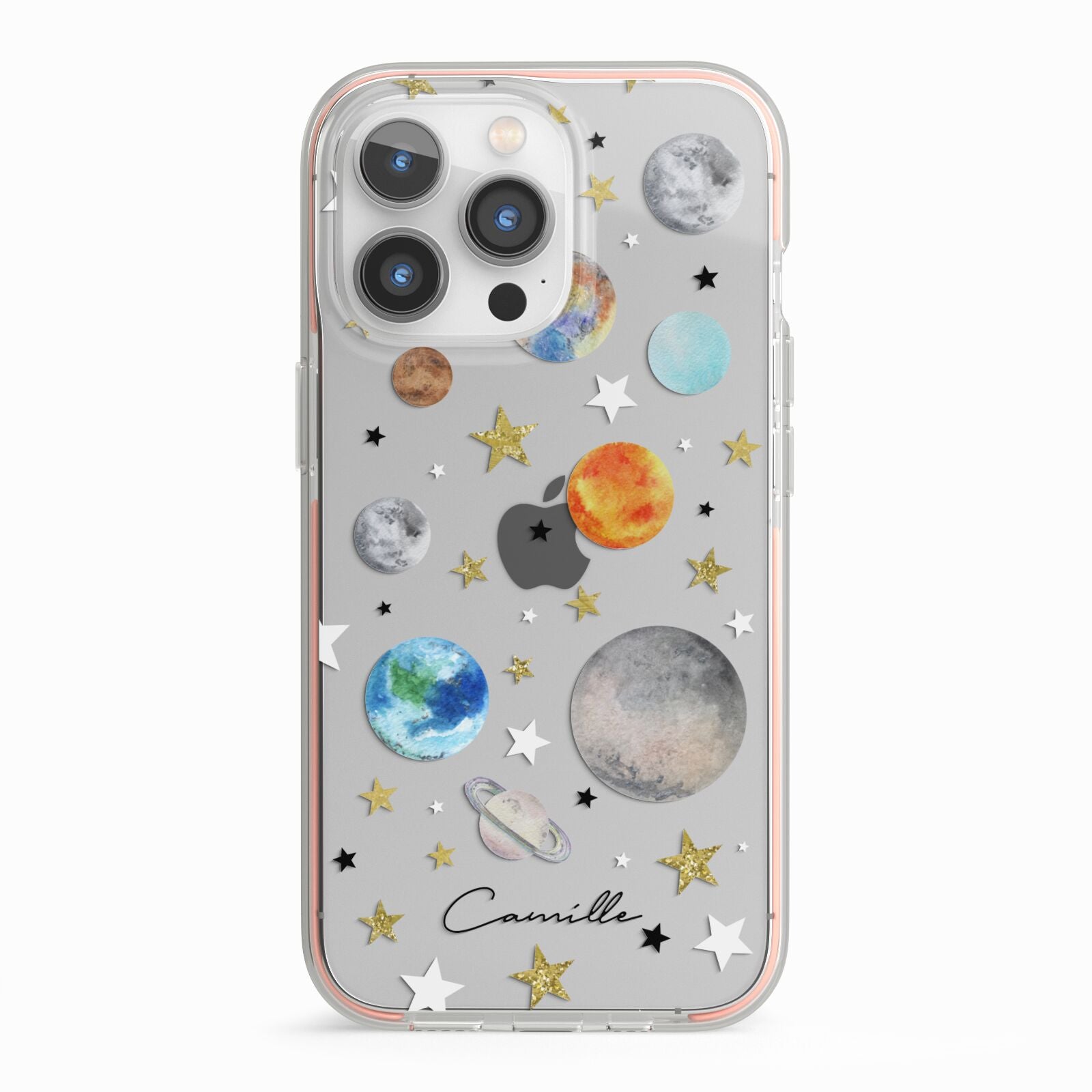 Personalised Solar System iPhone 13 Pro TPU Impact Case with Pink Edges