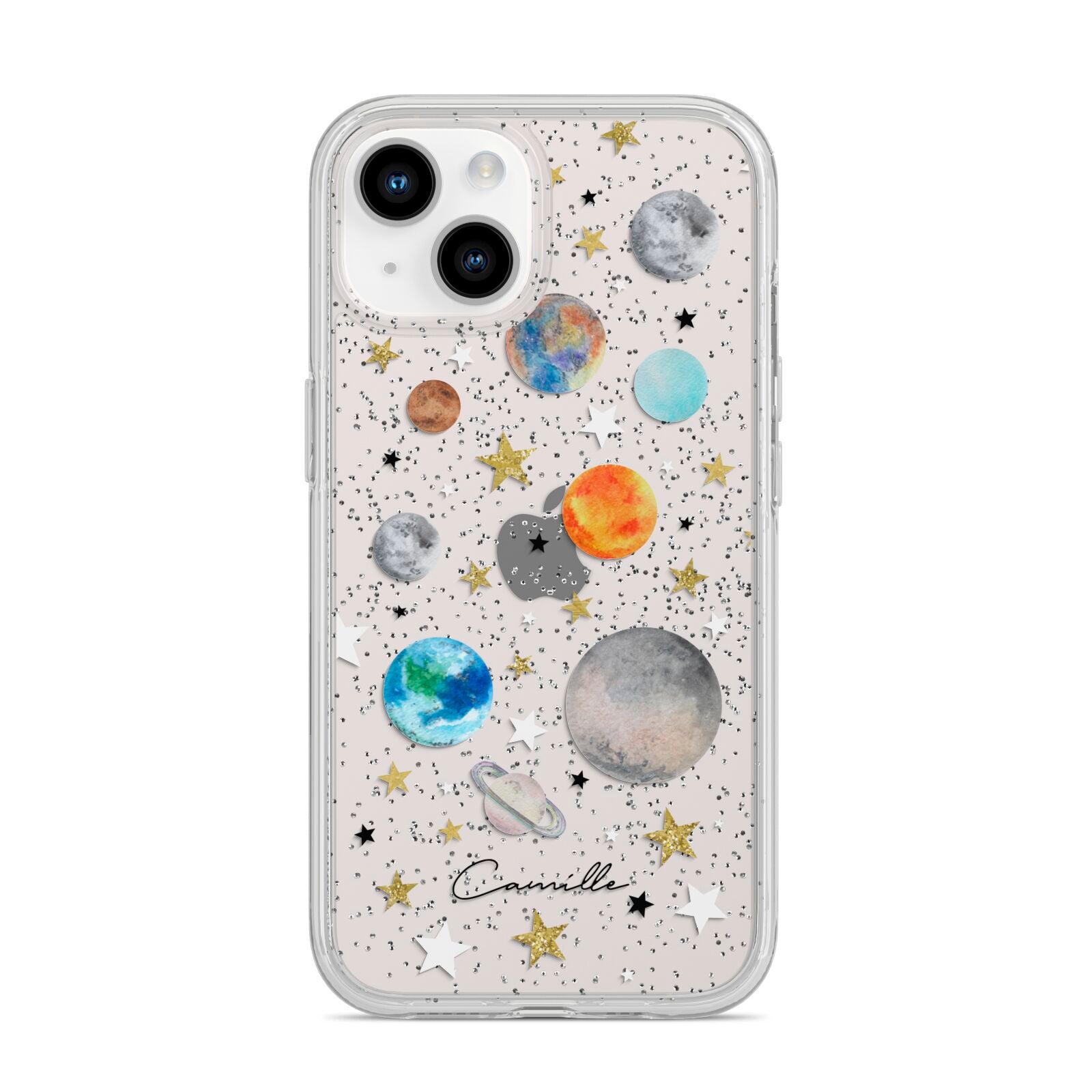 Personalised Solar System iPhone 14 Glitter Tough Case Starlight