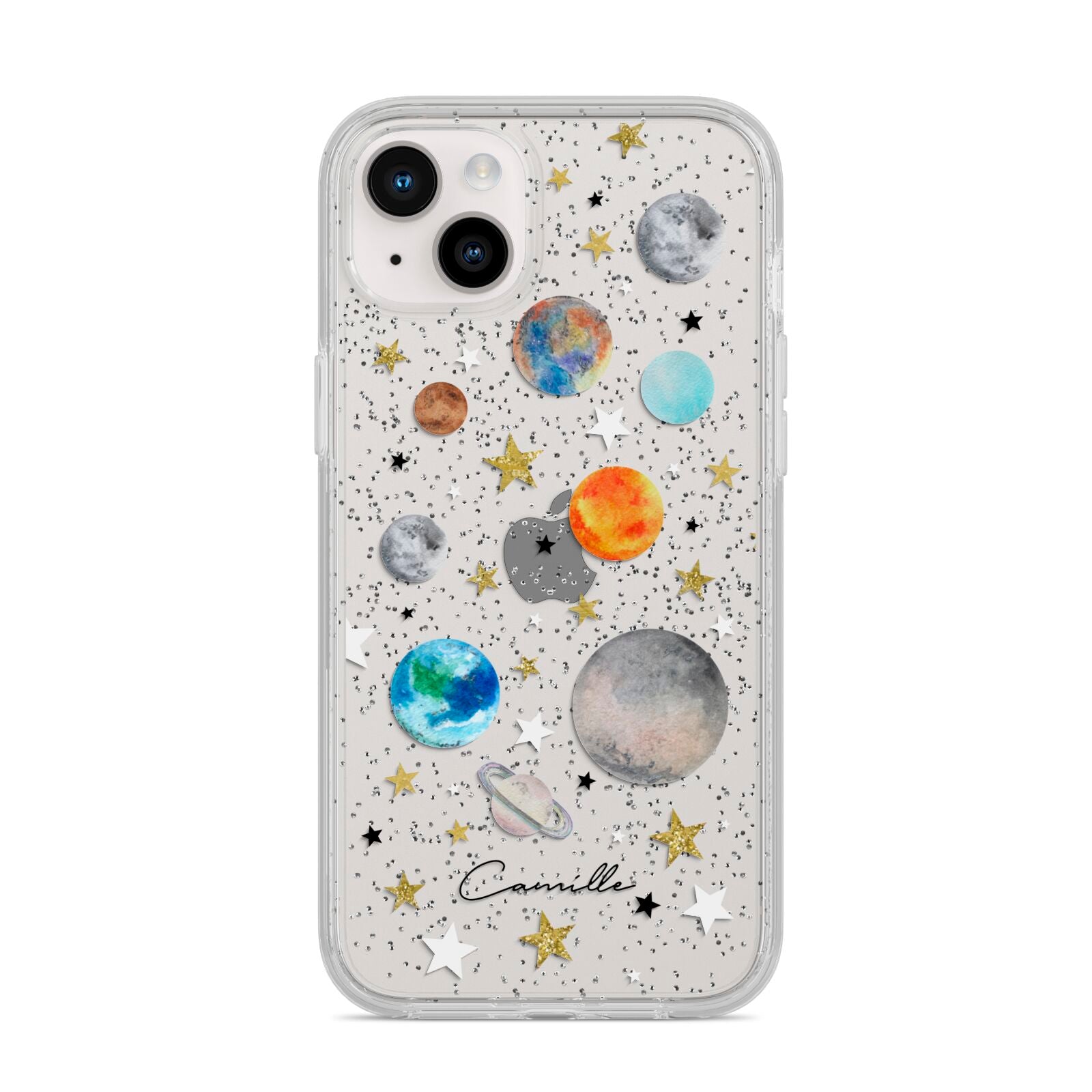 Personalised Solar System iPhone 14 Plus Glitter Tough Case Starlight