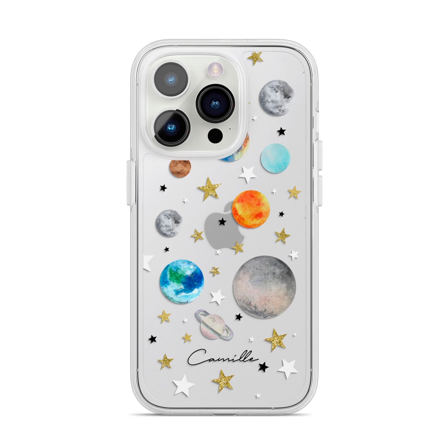 Personalised Solar System iPhone 14 Pro Clear Tough Case Silver