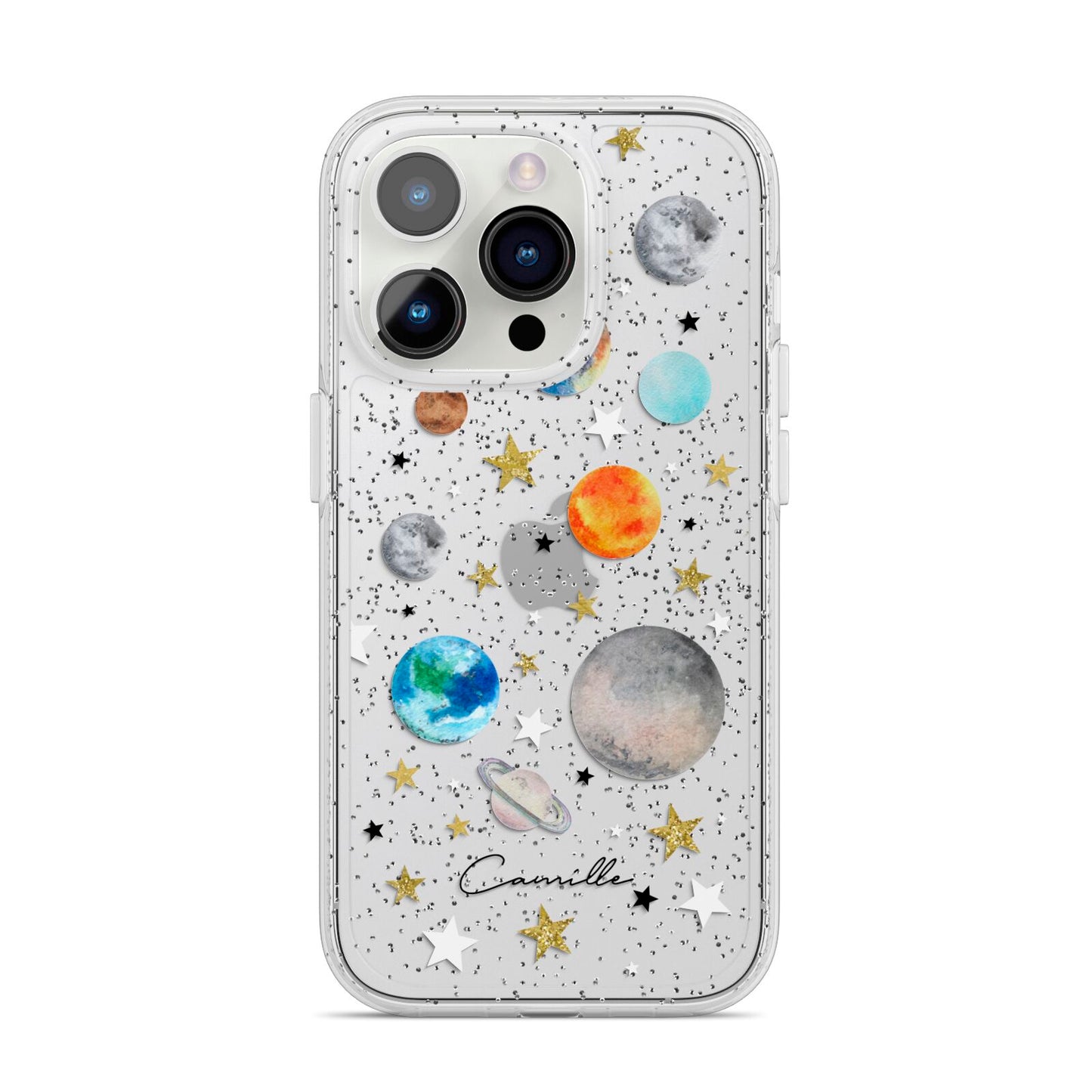 Personalised Solar System iPhone 14 Pro Glitter Tough Case Silver