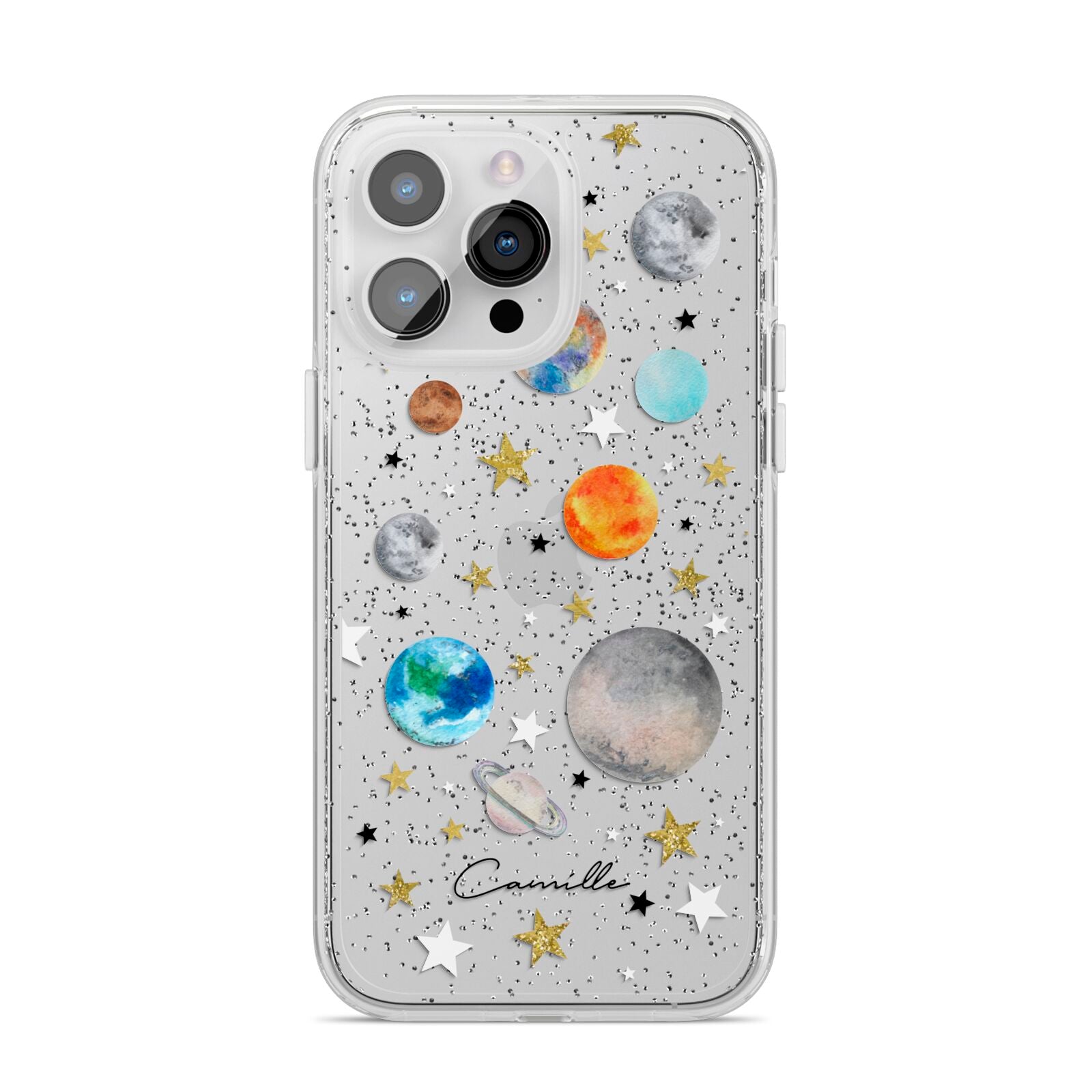 Personalised Solar System iPhone 14 Pro Max Glitter Tough Case Silver