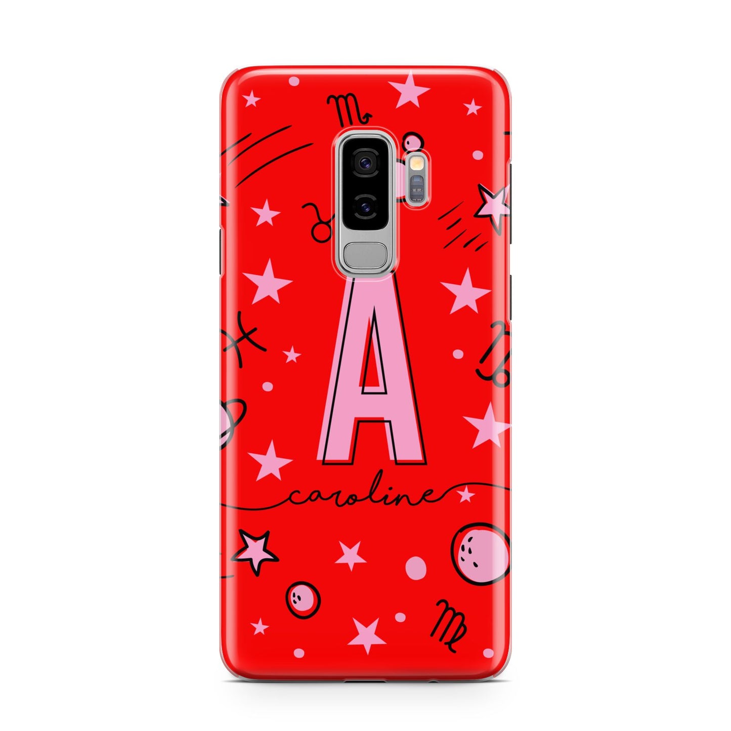 Personalised Space Initial Name Samsung Galaxy S9 Plus Case on Silver phone