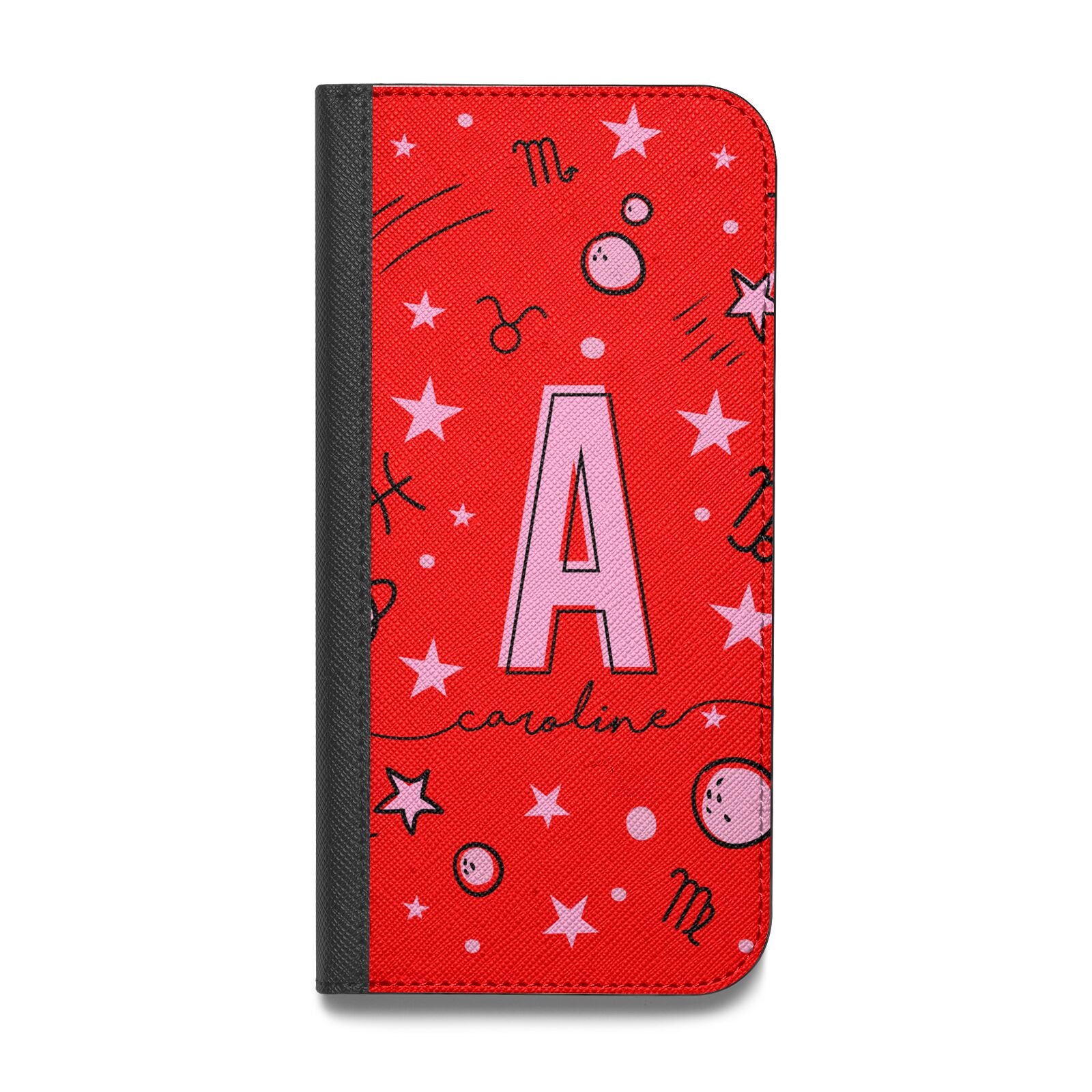 Personalised Space Initial Name Vegan Leather Flip iPhone Case