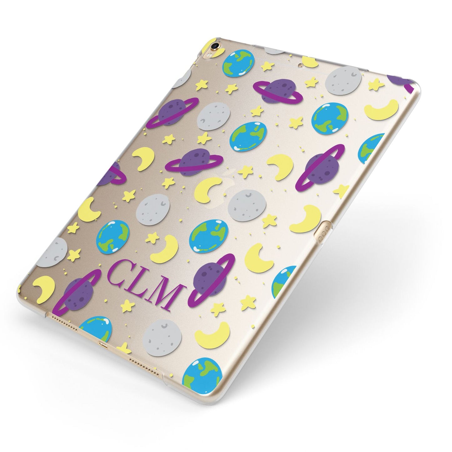 Personalised Space Initials Apple iPad Case on Gold iPad Side View