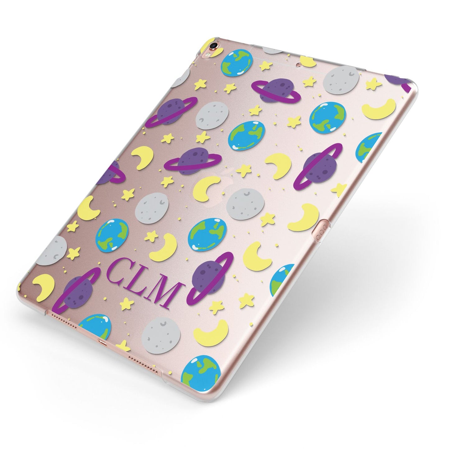 Personalised Space Initials Apple iPad Case on Rose Gold iPad Side View