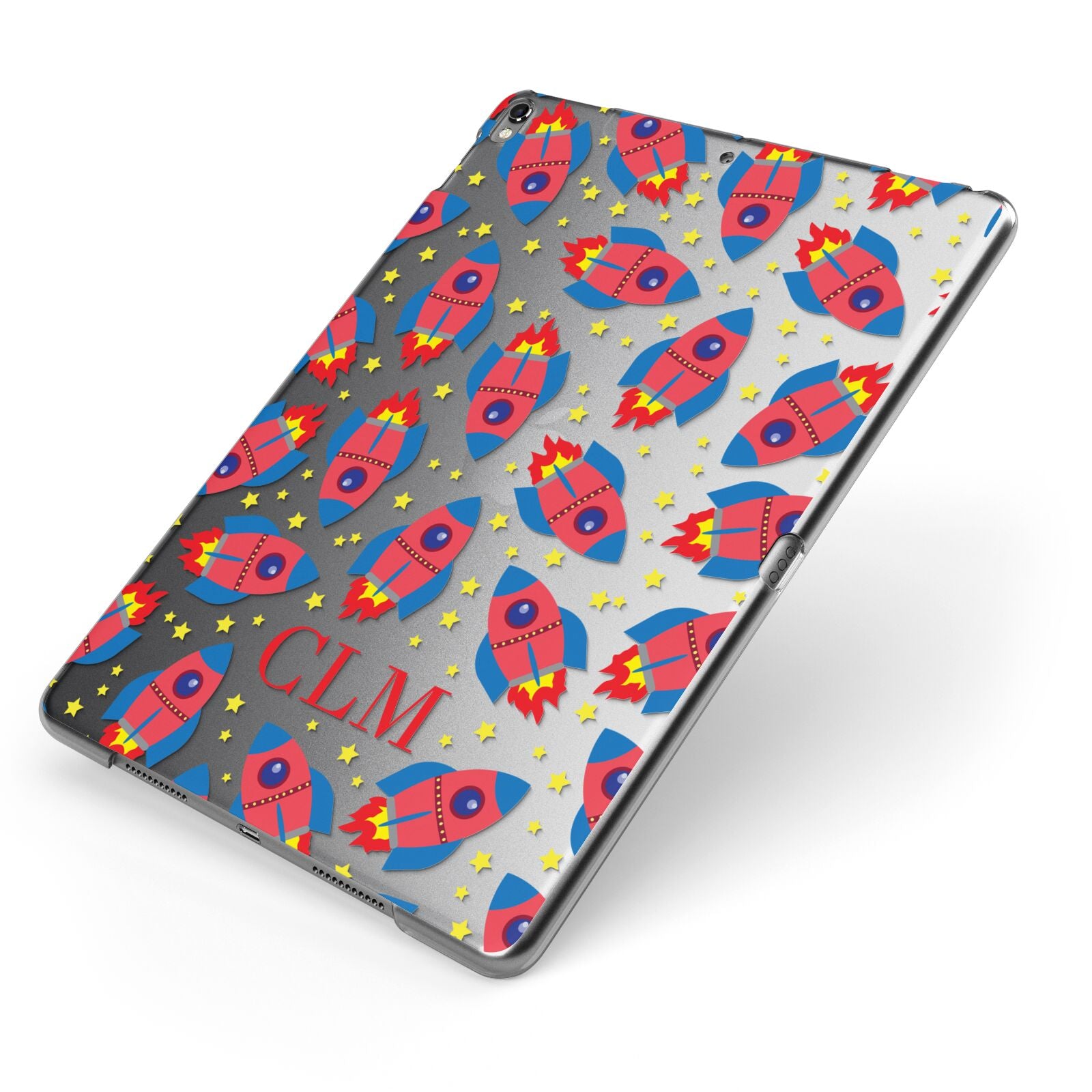 Personalised Space Rocket Initials Apple iPad Case on Grey iPad Side View