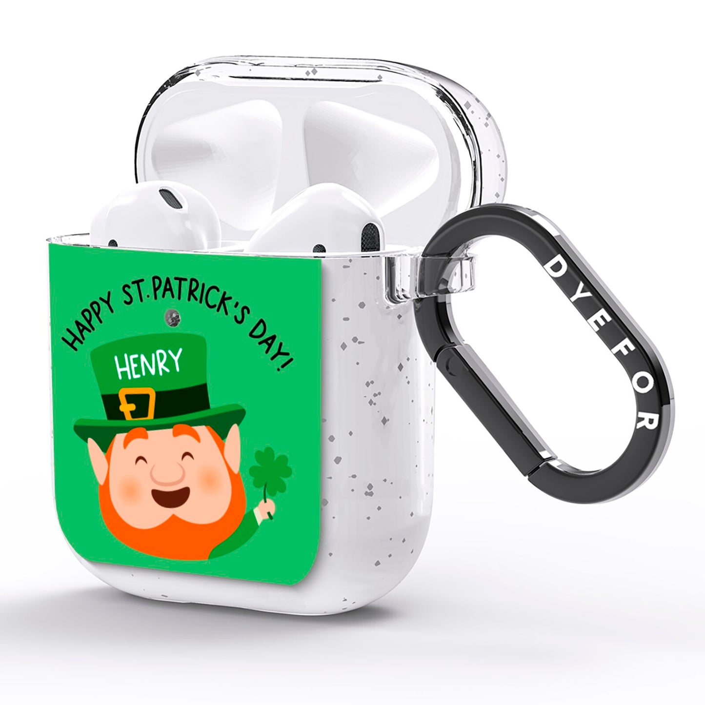 Personalised St Patricks Day Leprechaun AirPods Glitter Case Side Image