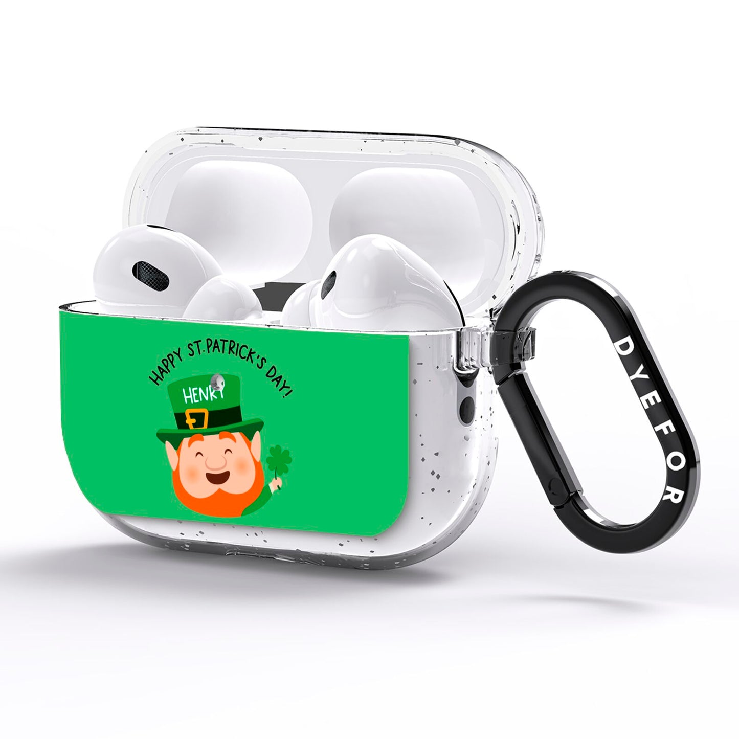 Personalised St Patricks Day Leprechaun AirPods Pro Glitter Case Side Image