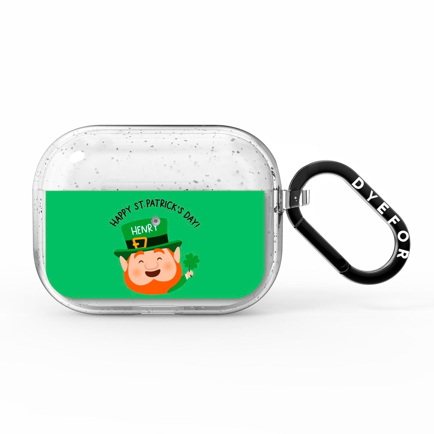 Personalised St Patricks Day Leprechaun AirPods Pro Glitter Case