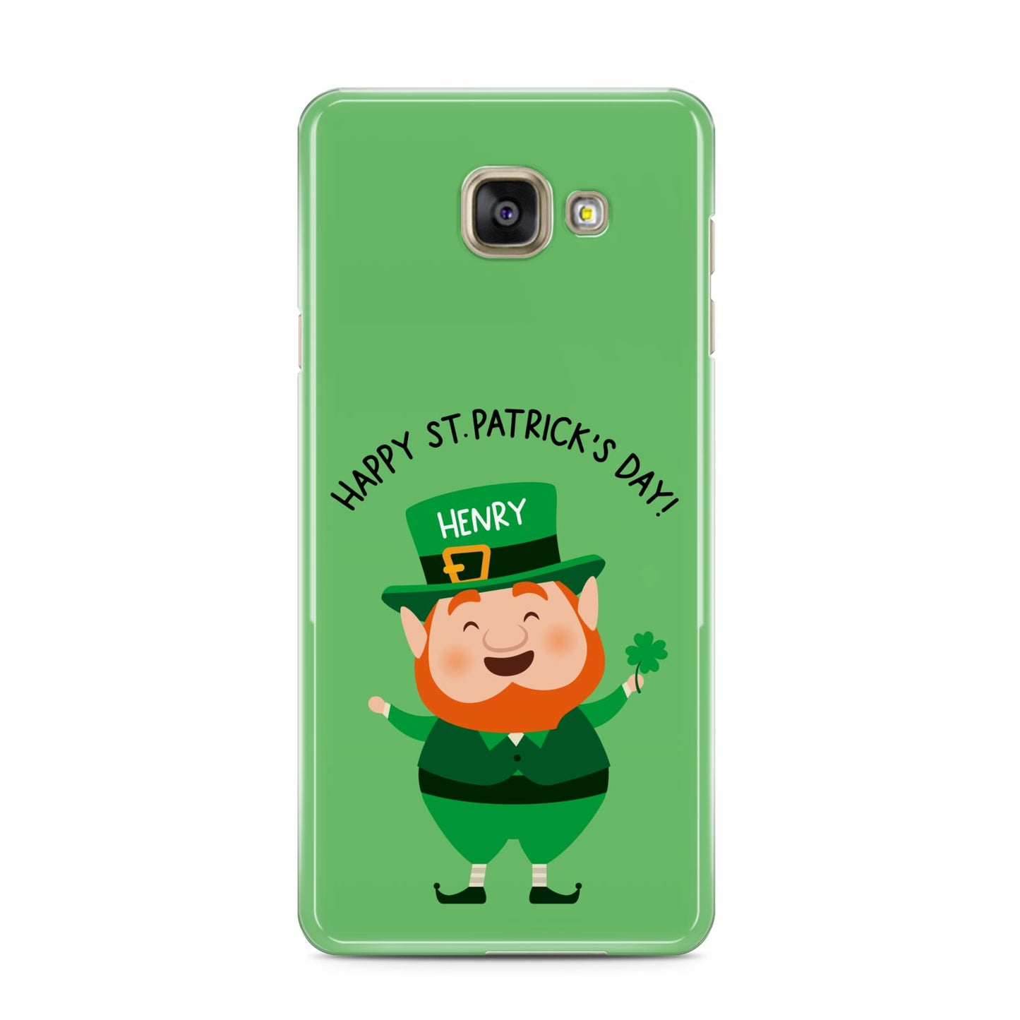 Personalised St Patricks Day Leprechaun Samsung Galaxy A3 2016 Case on gold phone