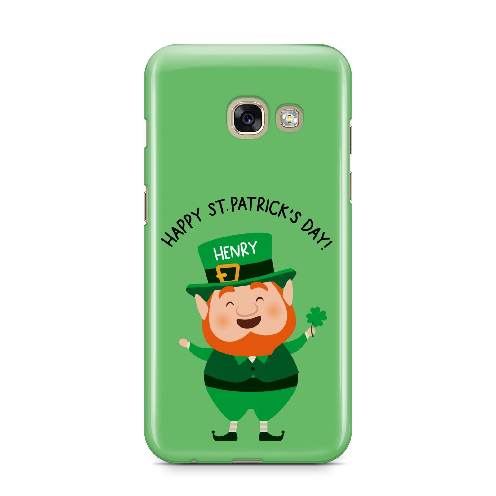 Personalised St Patricks Day Leprechaun Samsung Galaxy A3 2017 Case on gold phone