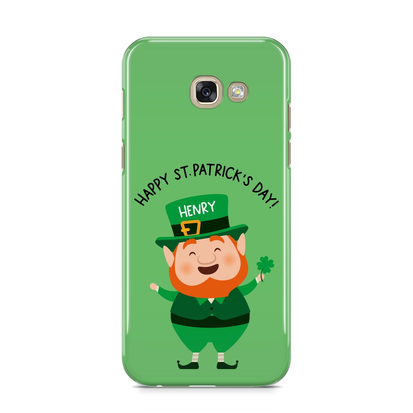 Personalised St Patricks Day Leprechaun Samsung Galaxy A5 2017 Case on gold phone