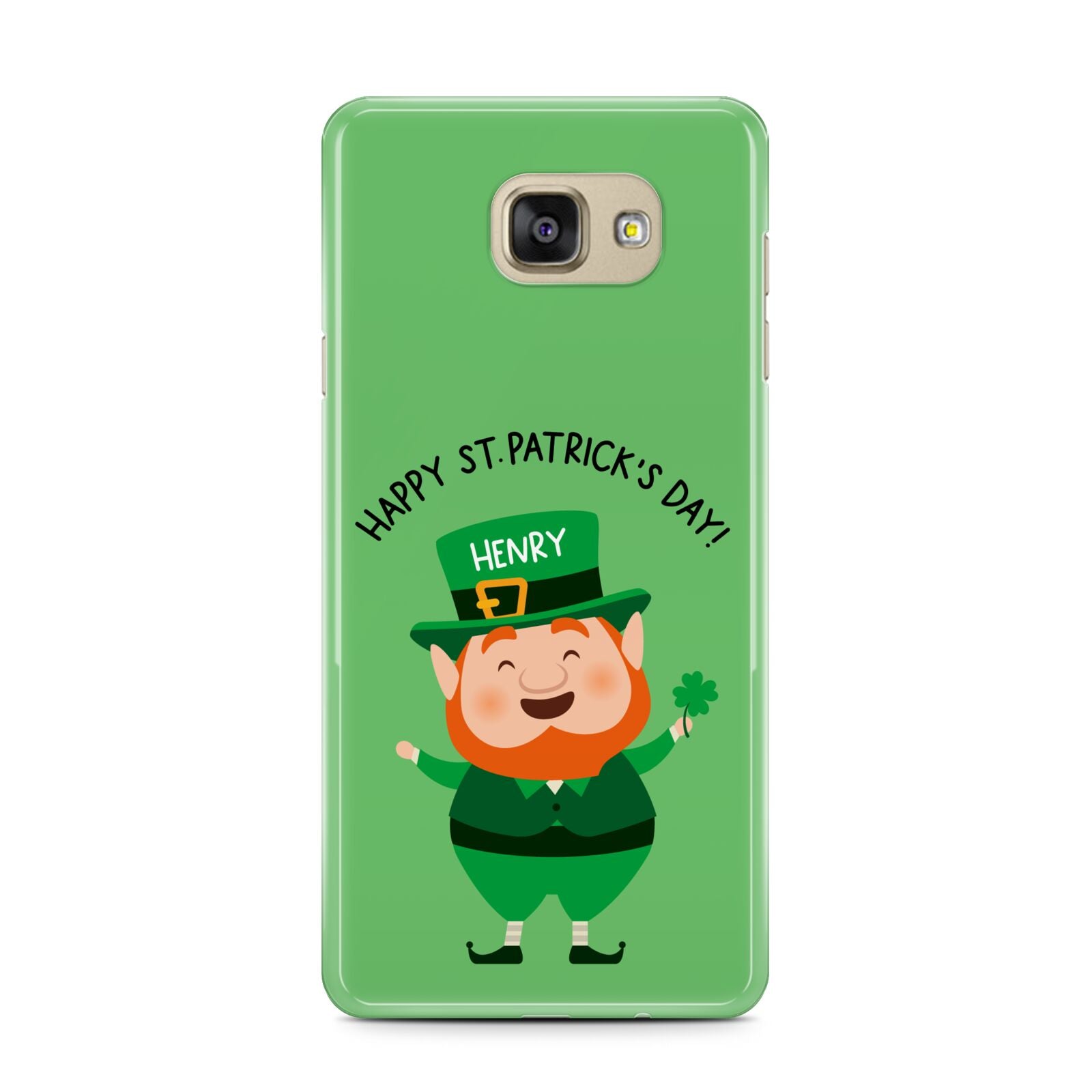 Personalised St Patricks Day Leprechaun Samsung Galaxy A7 2016 Case on gold phone