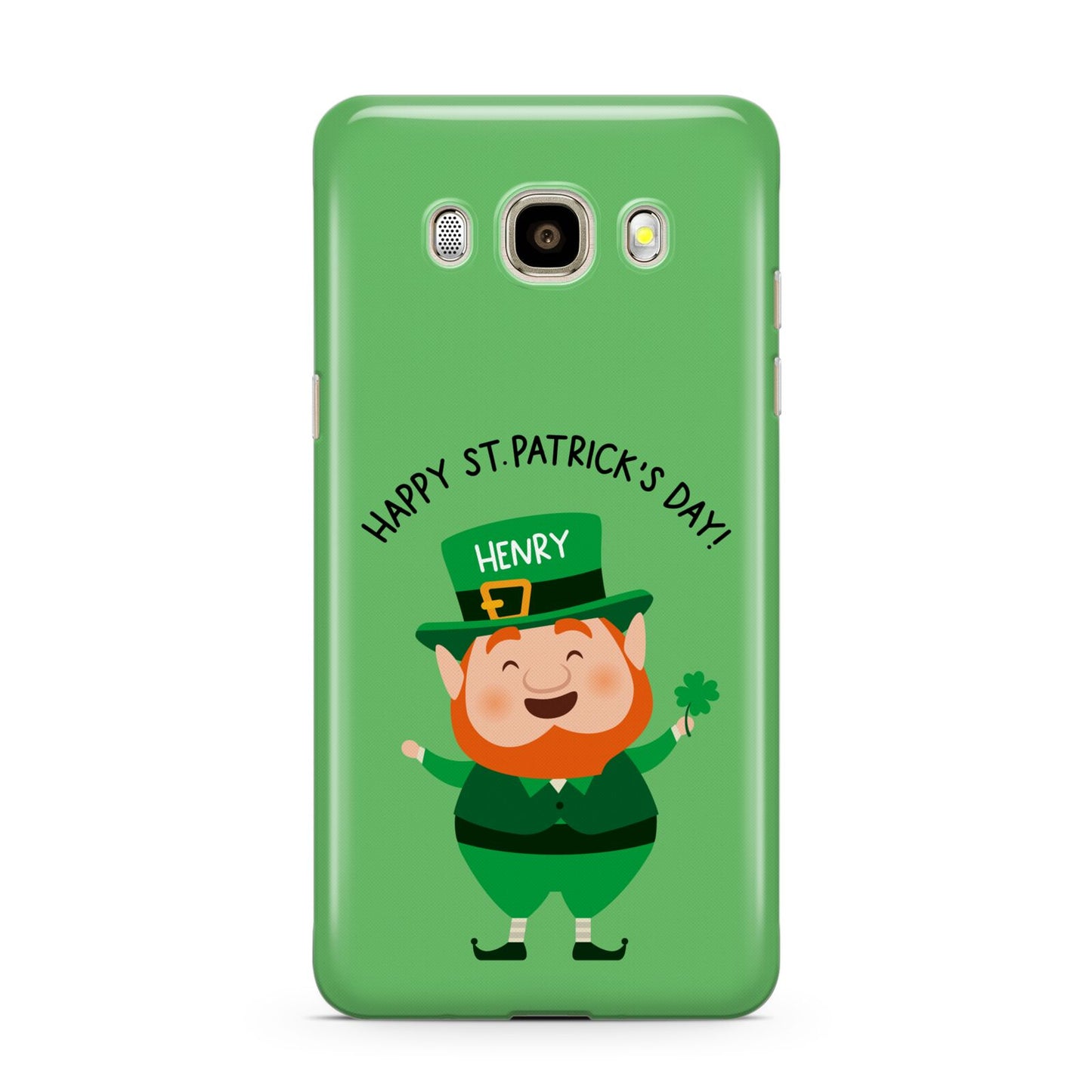 Personalised St Patricks Day Leprechaun Samsung Galaxy J7 2016 Case on gold phone