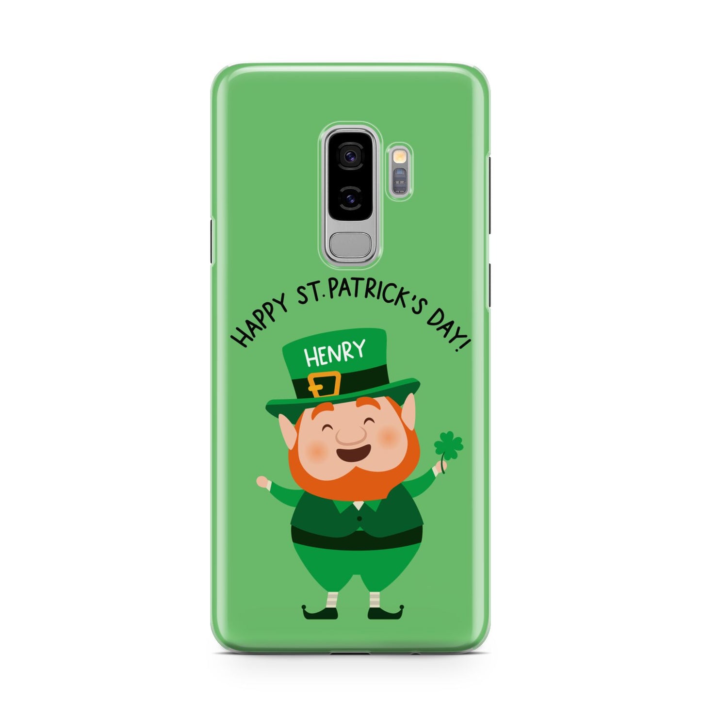 Personalised St Patricks Day Leprechaun Samsung Galaxy S9 Plus Case on Silver phone