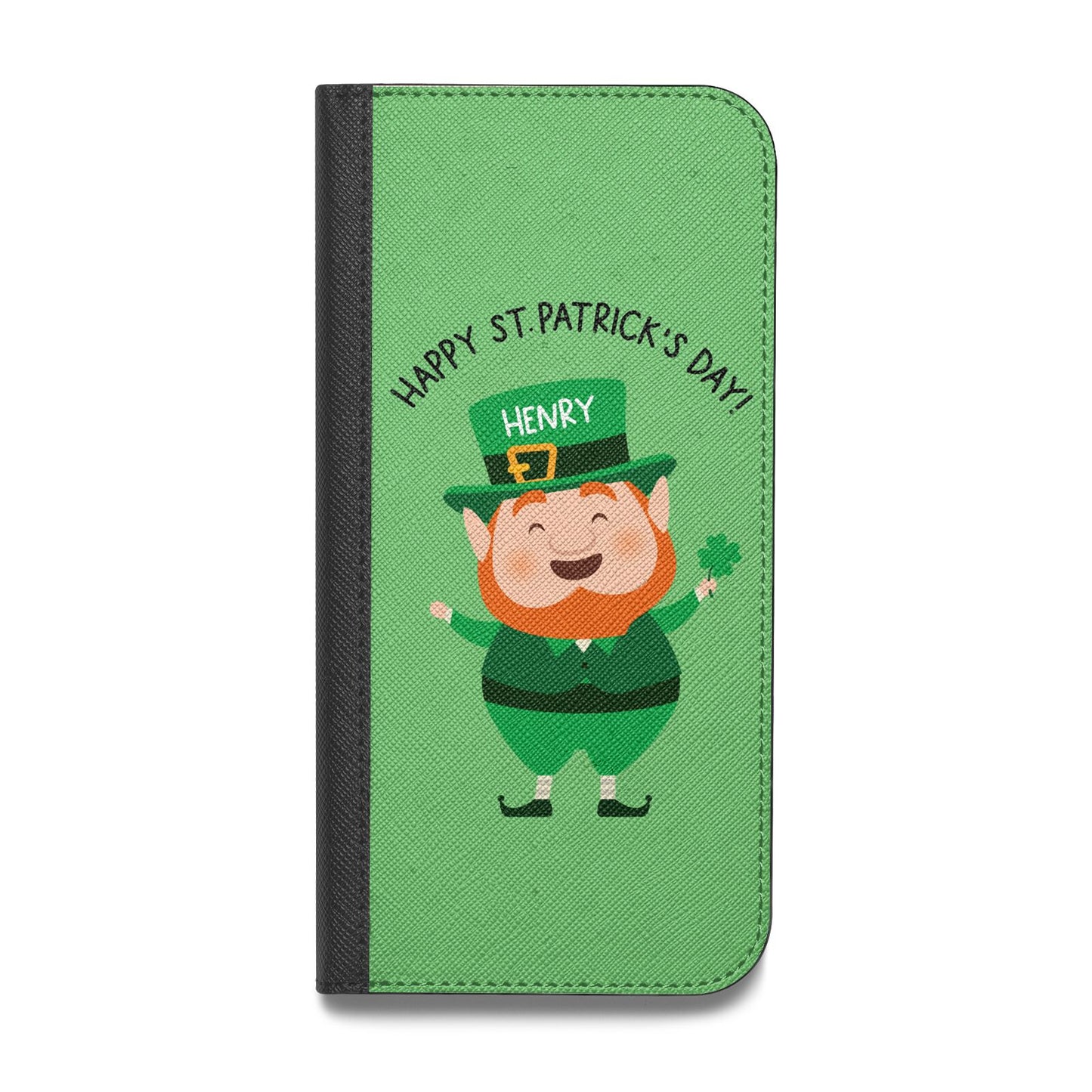 Personalised St Patricks Day Leprechaun Vegan Leather Flip iPhone Case