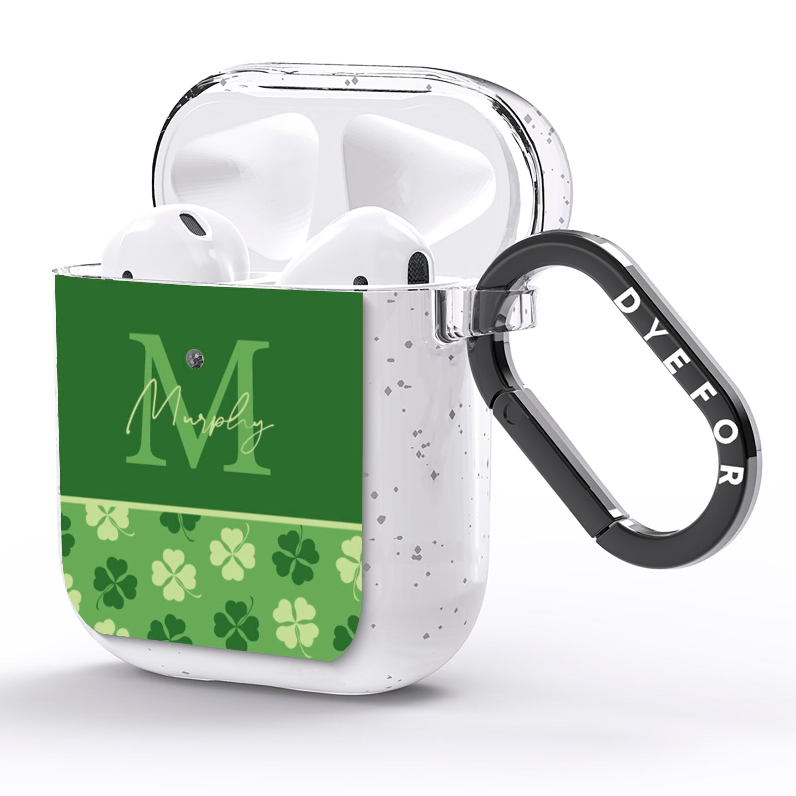 Personalised St Patricks Day Monogram AirPods Glitter Case Side Image