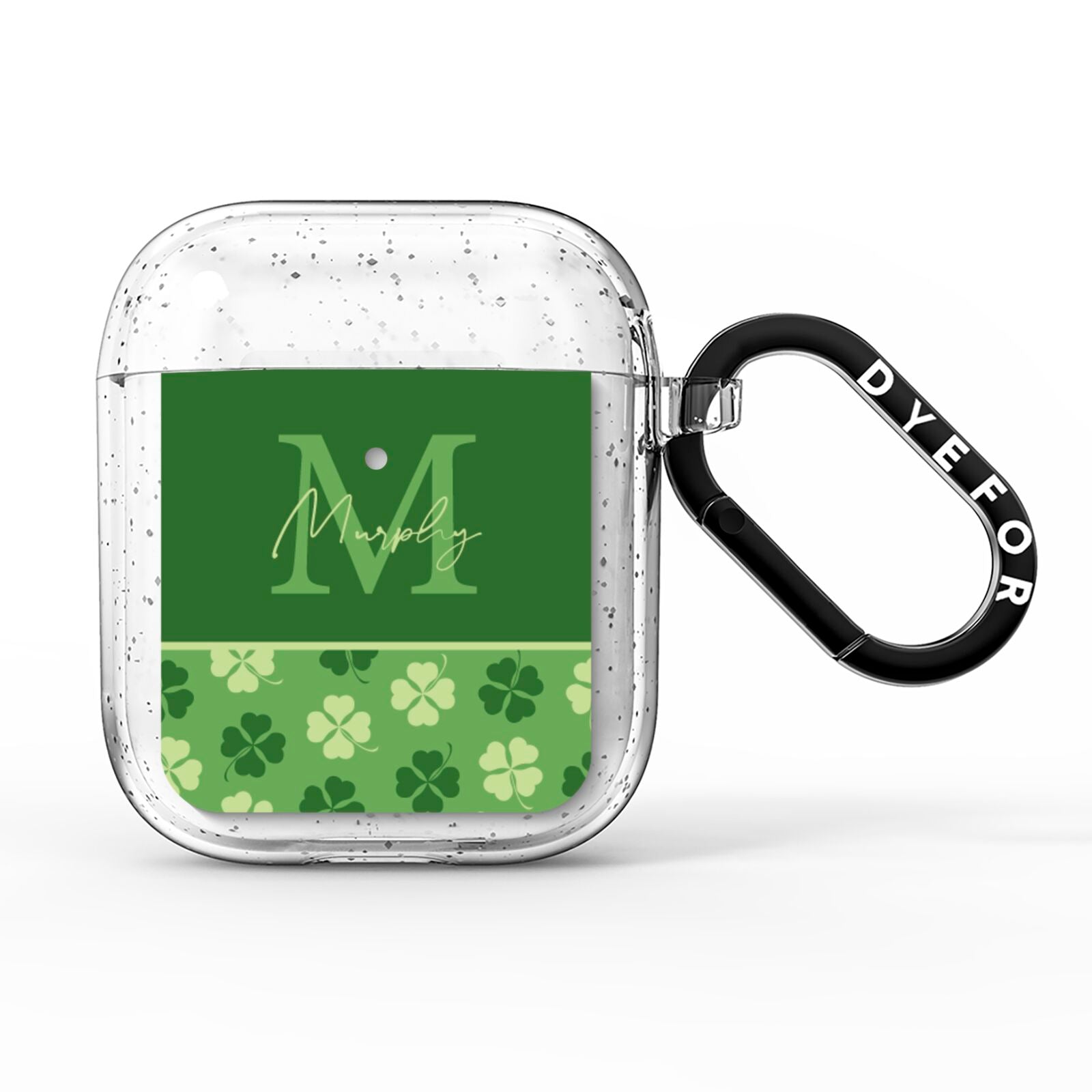 Personalised St Patricks Day Monogram AirPods Glitter Case