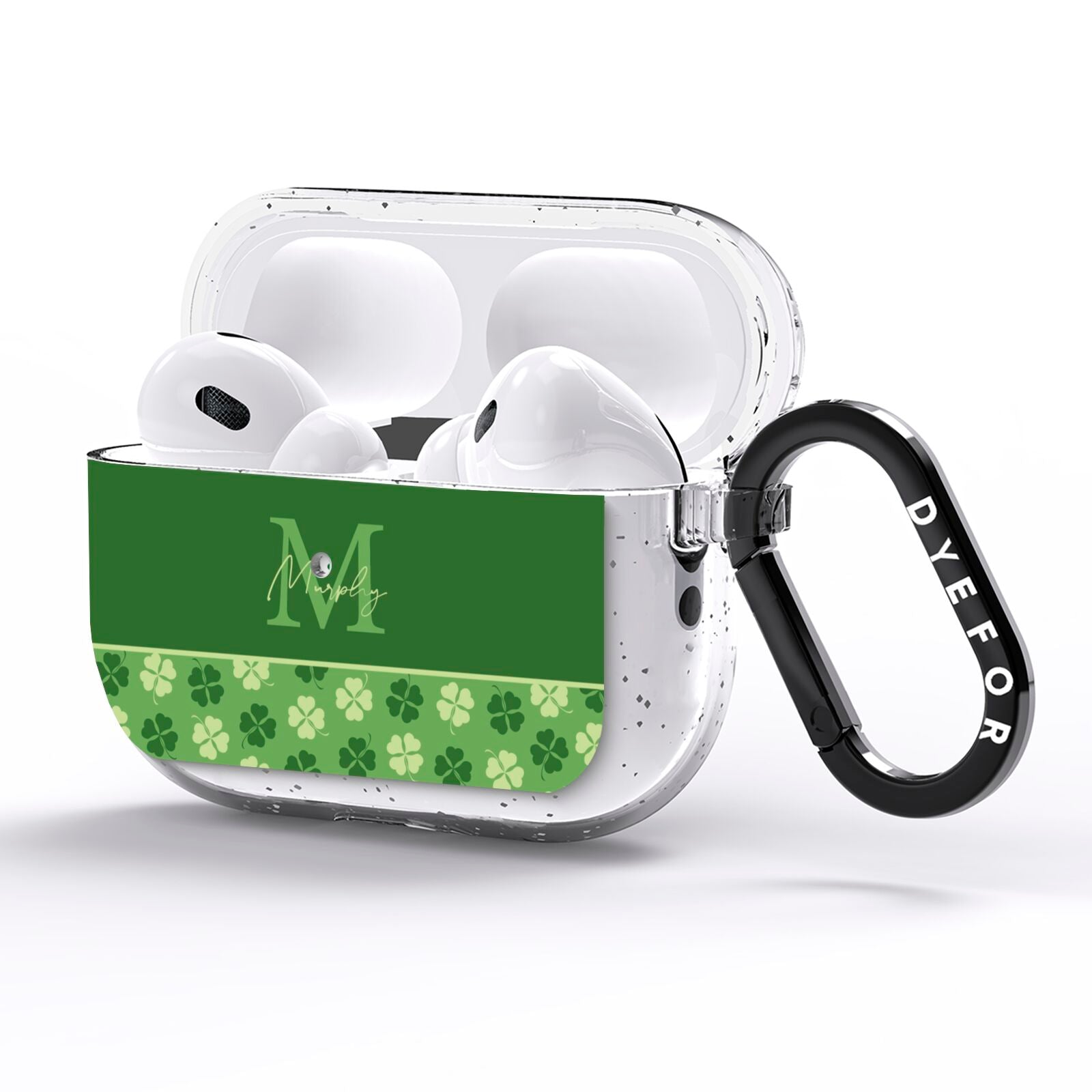 Personalised St Patricks Day Monogram AirPods Pro Glitter Case Side Image