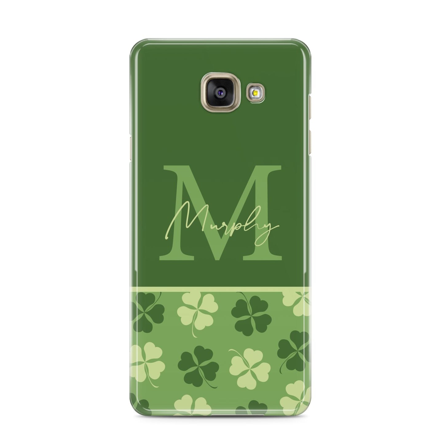 Personalised St Patricks Day Monogram Samsung Galaxy A3 2016 Case on gold phone