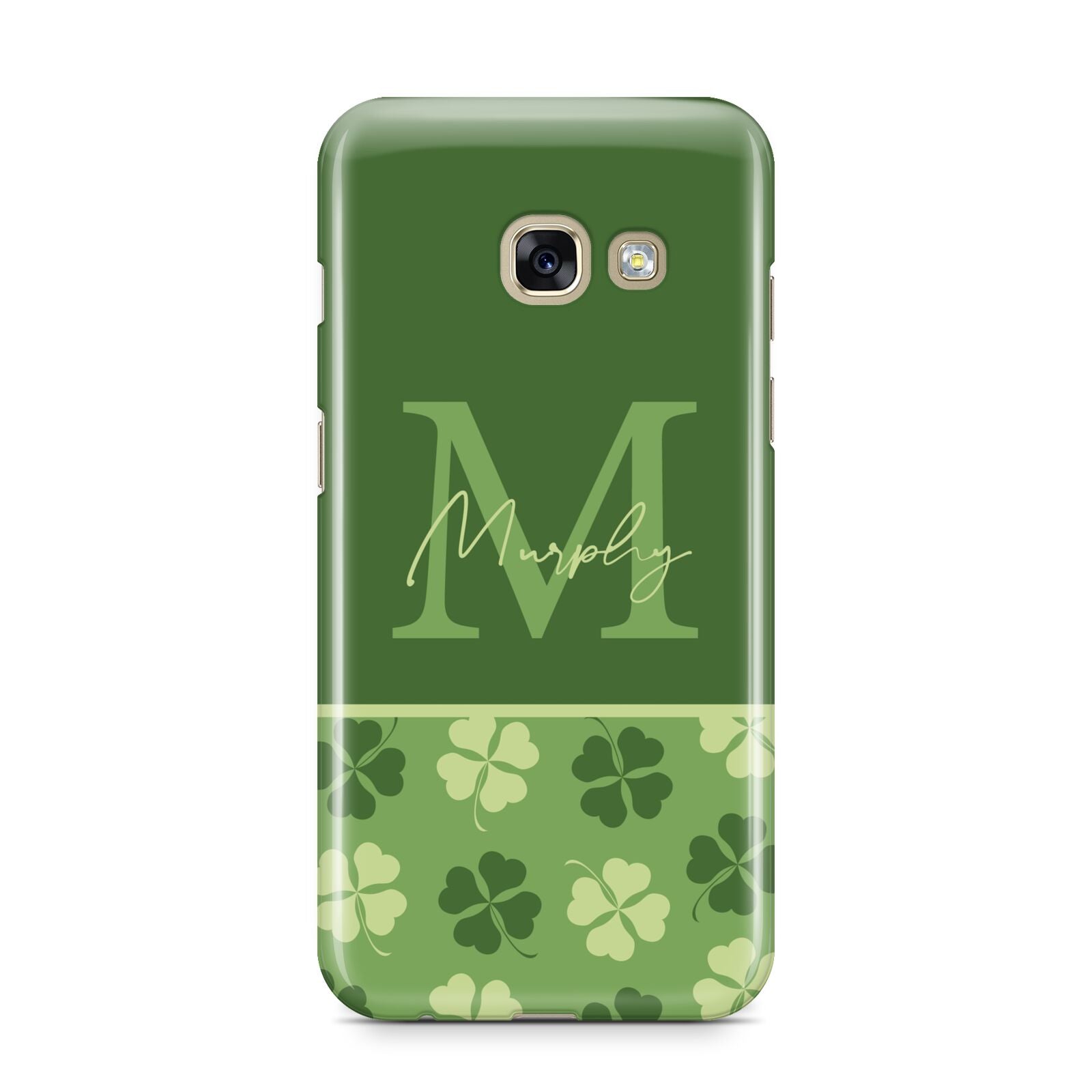 Personalised St Patricks Day Monogram Samsung Galaxy A3 2017 Case on gold phone