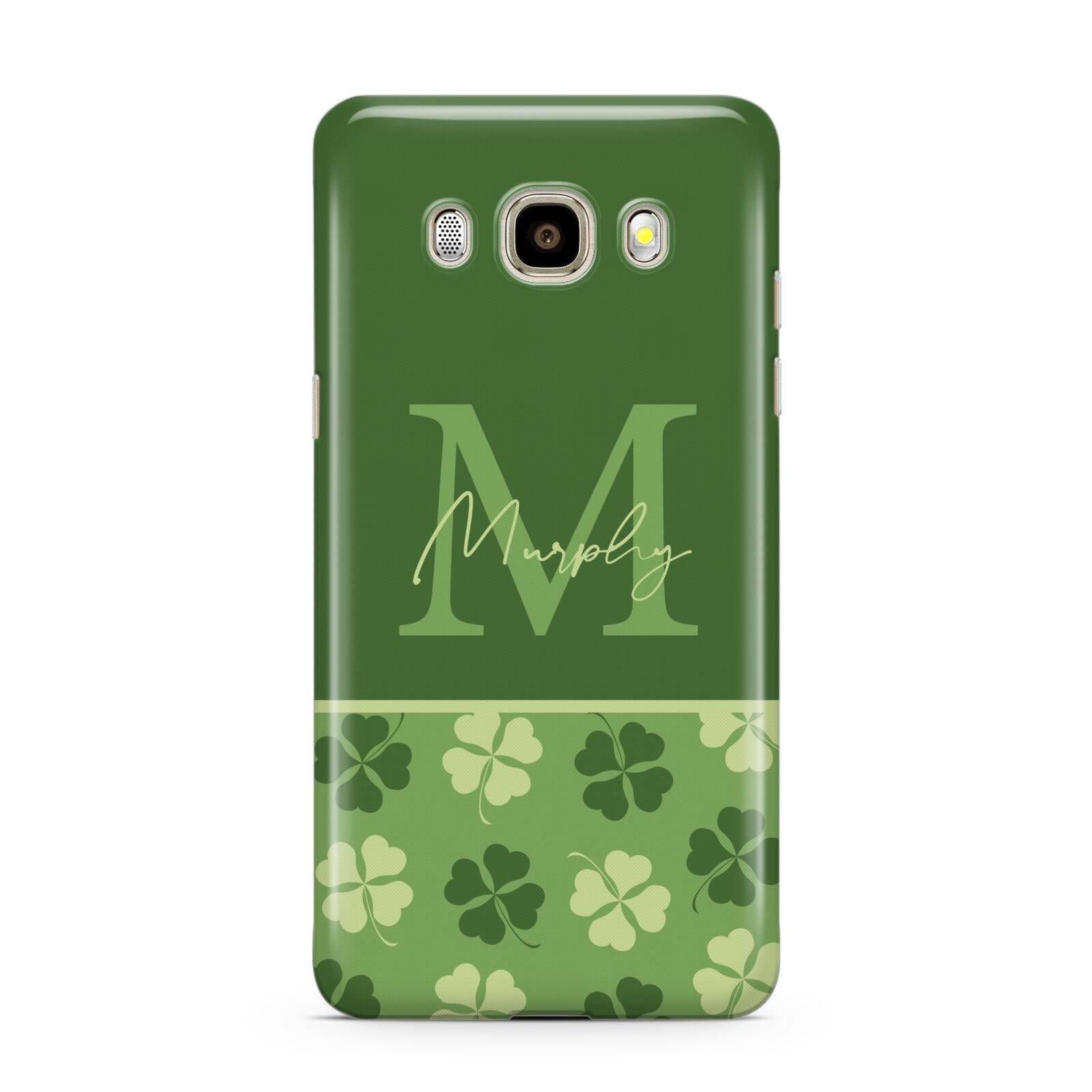 Personalised St Patricks Day Monogram Samsung Galaxy J7 2016 Case on gold phone